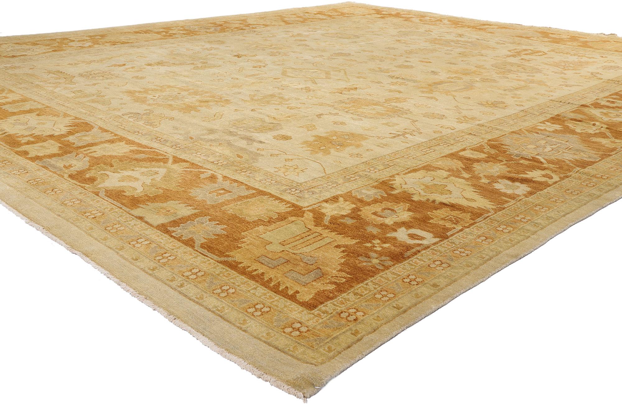 30175 nueva Alfombra contemporánea de Oushak indio con estilo rústico Cottage Southern Living 12'03 x 14'09. Cálida y recogida, esta moderna alfombra rústica de estilo Oushak rebosa encanto desenfadado y vivido. La combinación de estos colores