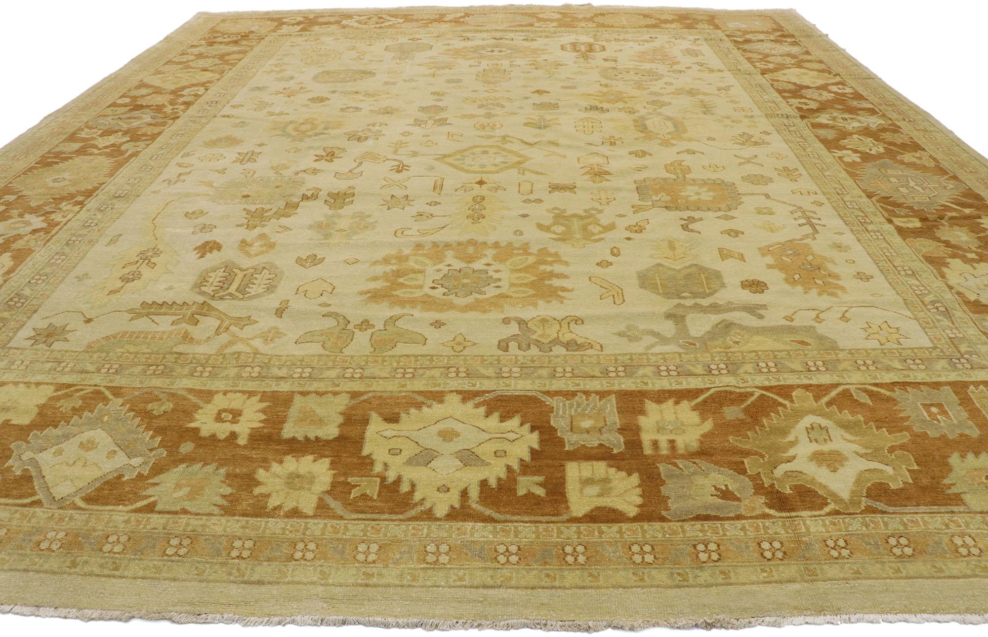 Hand-Knotted New Contemporary Indian Oushak Rug with Rustic Cottage Southern Living Style For Sale