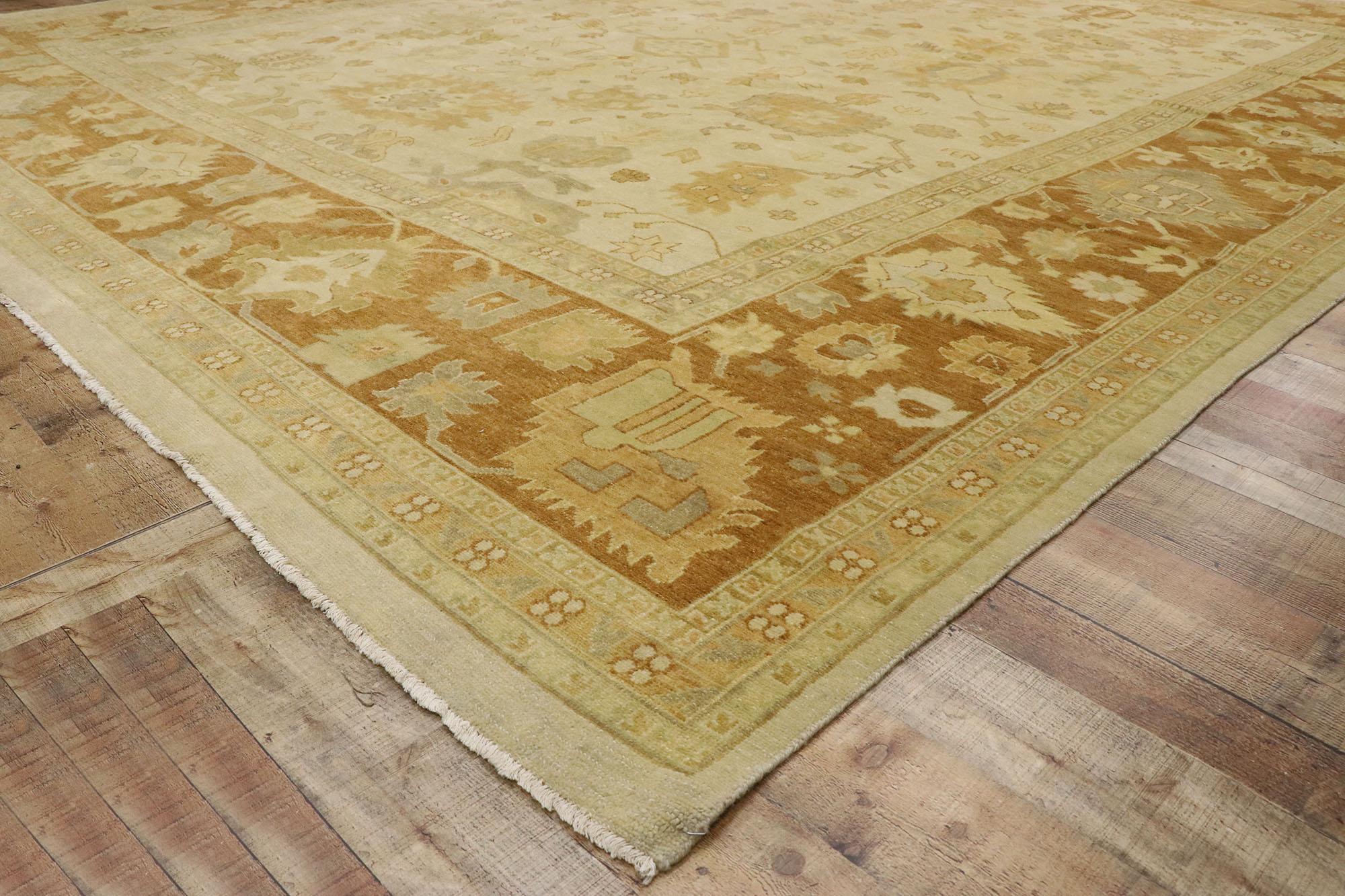New Contemporary Indian Oushak Rug with Rustic Cottage Southern Living Style For Sale 1