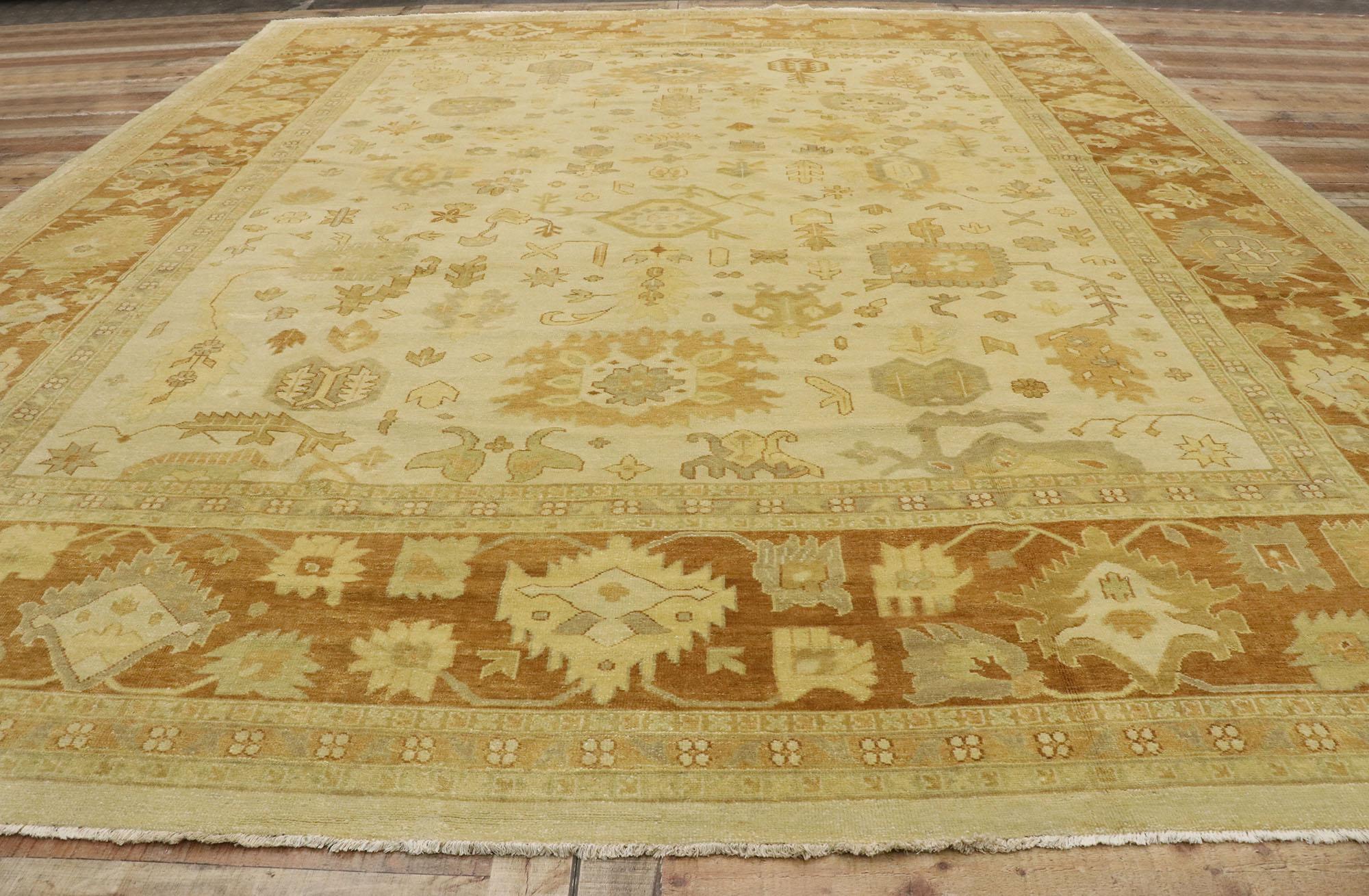 New Contemporary Indian Oushak Rug with Rustic Cottage Southern Living Style For Sale 2
