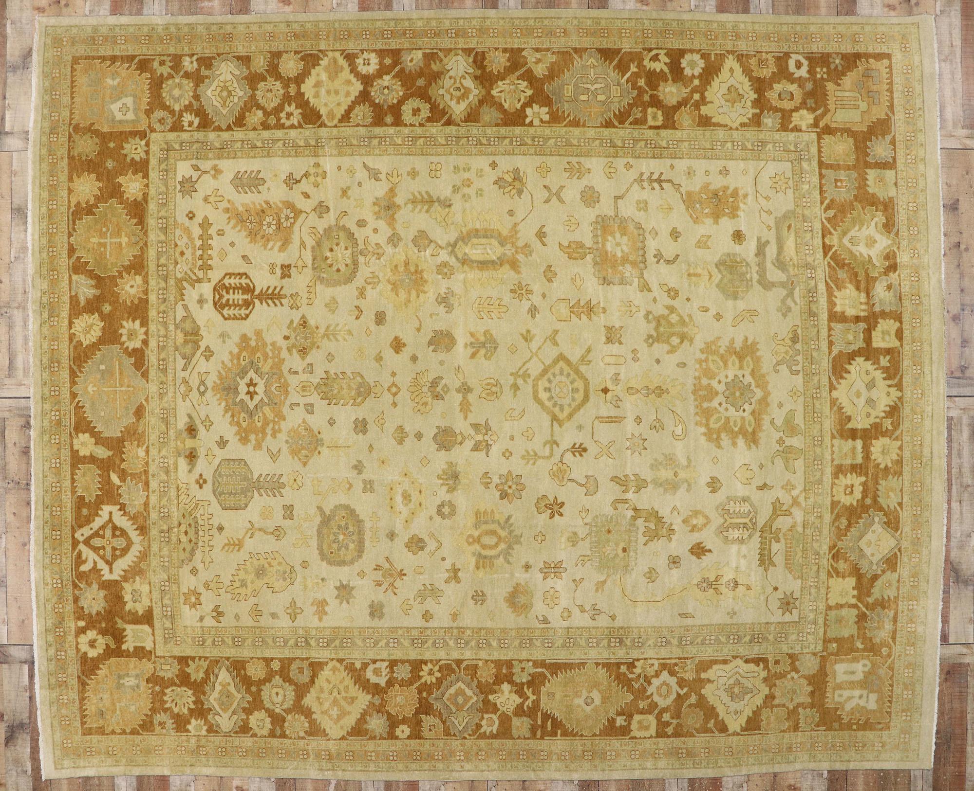 New Contemporary Indian Oushak Rug with Rustic Cottage Southern Living Style For Sale 3
