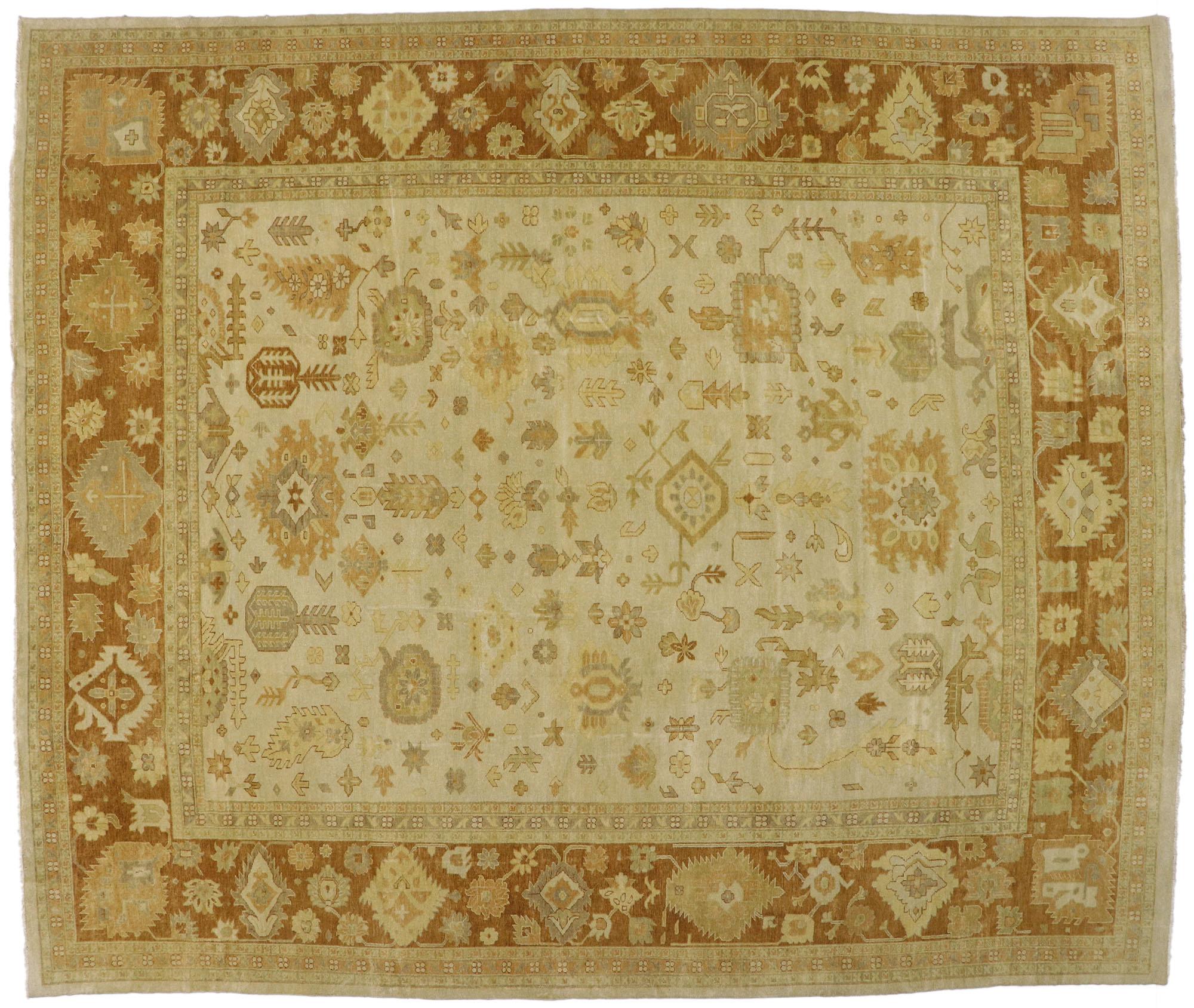 New Contemporary Indian Oushak Rug with Rustic Cottage Southern Living Style For Sale 4