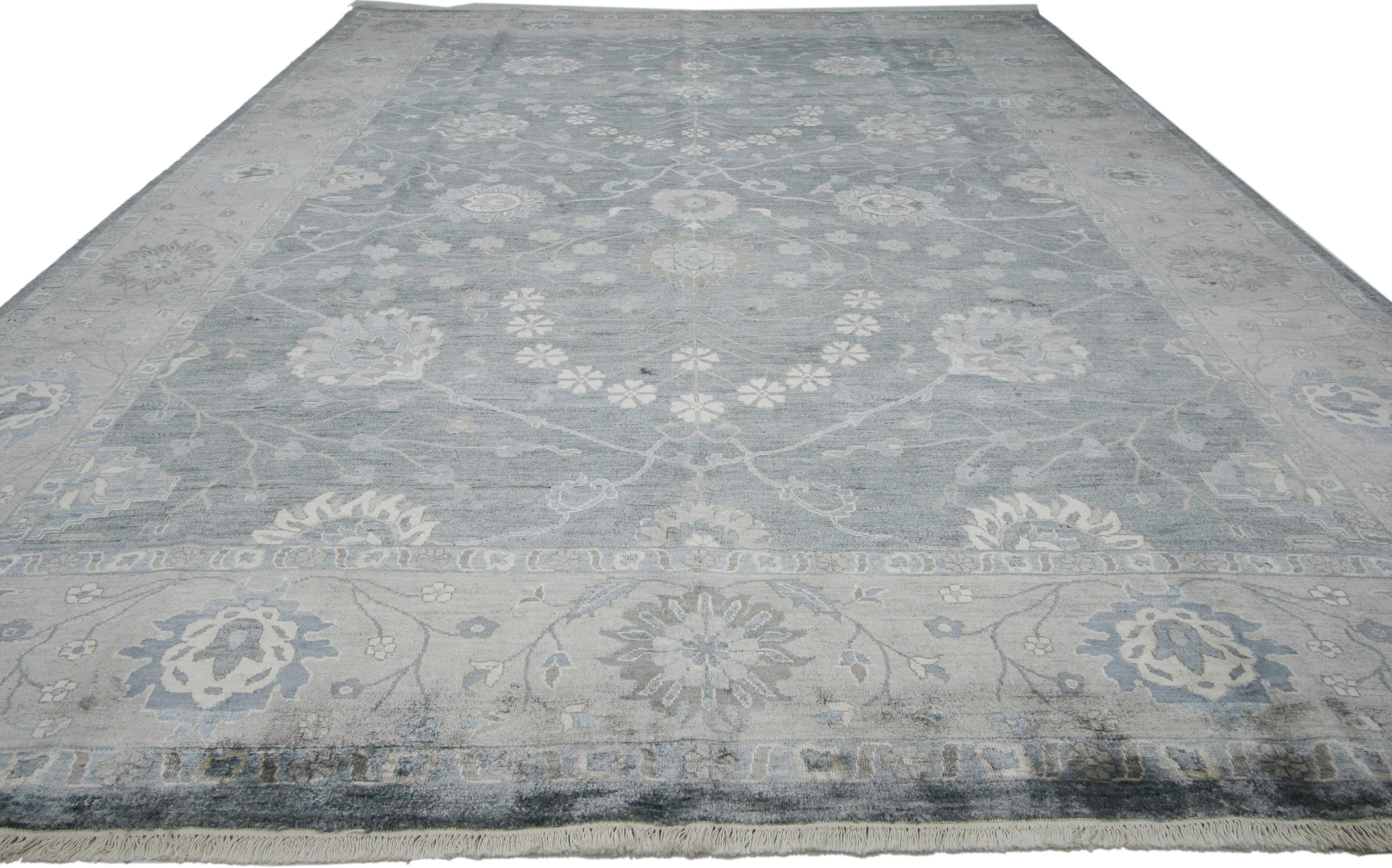 Hollywood Regency New Contemporary Indian Oushak Wool & Silk Rug with Modern Style For Sale