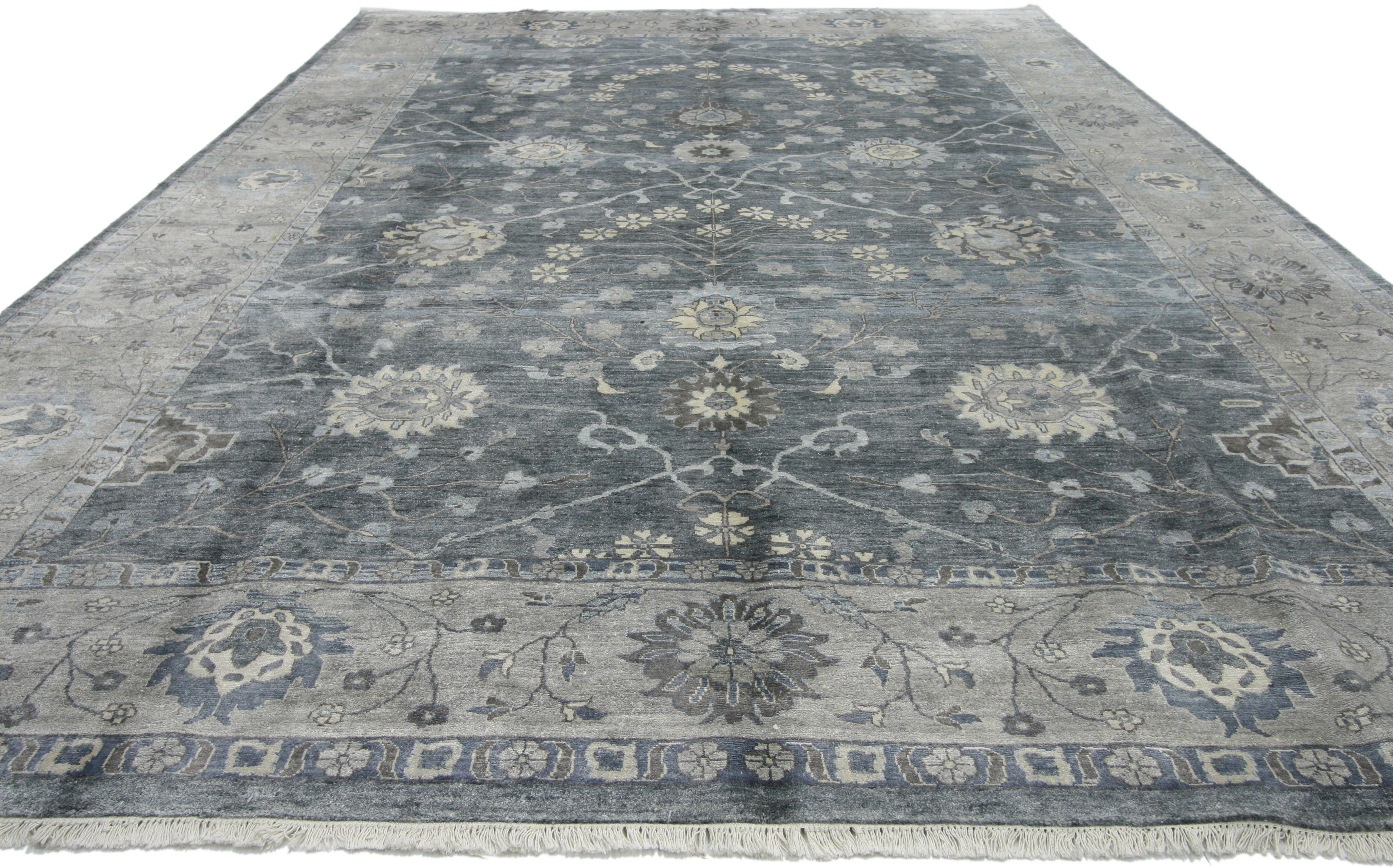 Hand-Knotted New Contemporary Indian Oushak Wool & Silk Rug with Modern Style For Sale