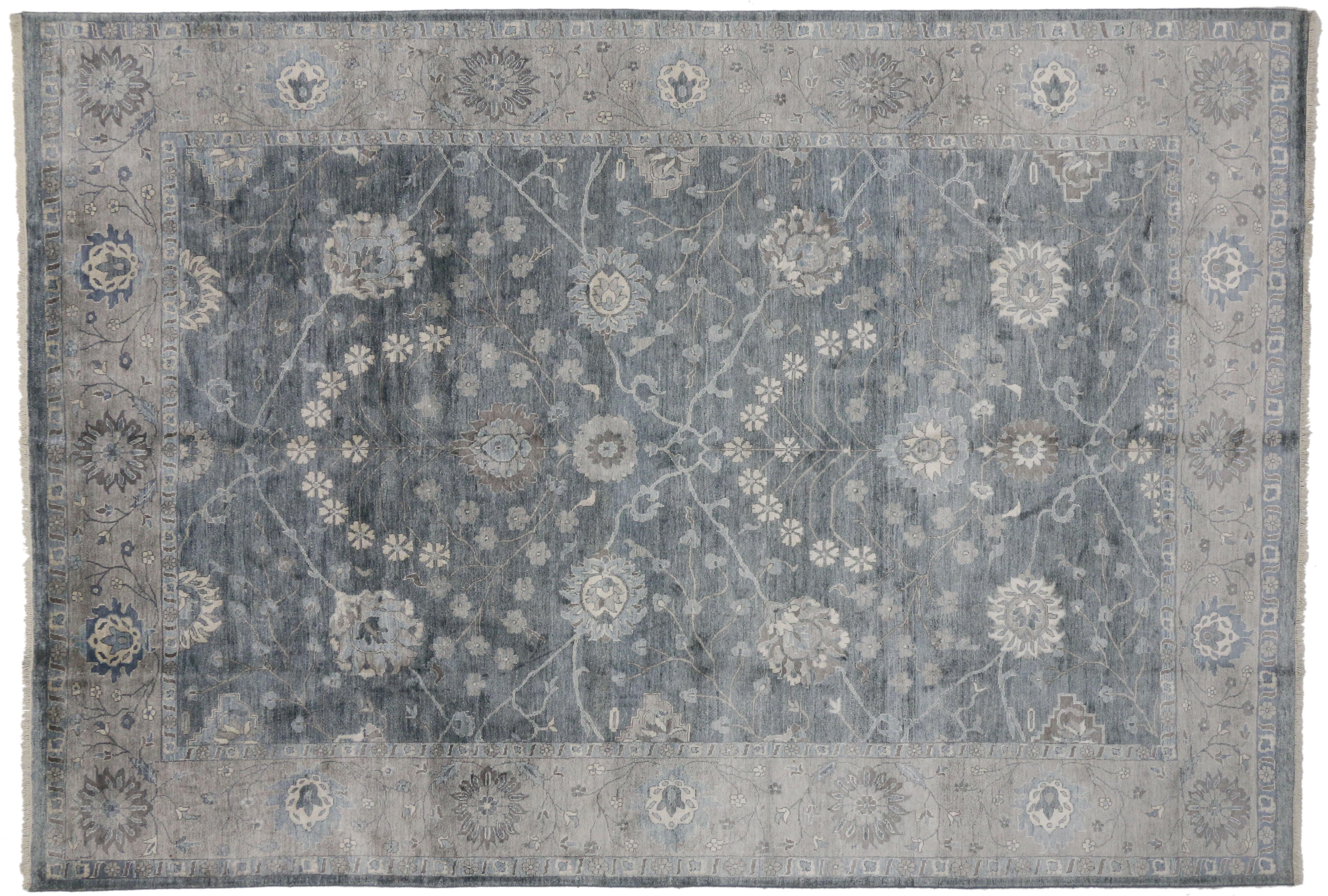 New Contemporary Indian Oushak Wool & Silk Rug with Modern Style For Sale 1