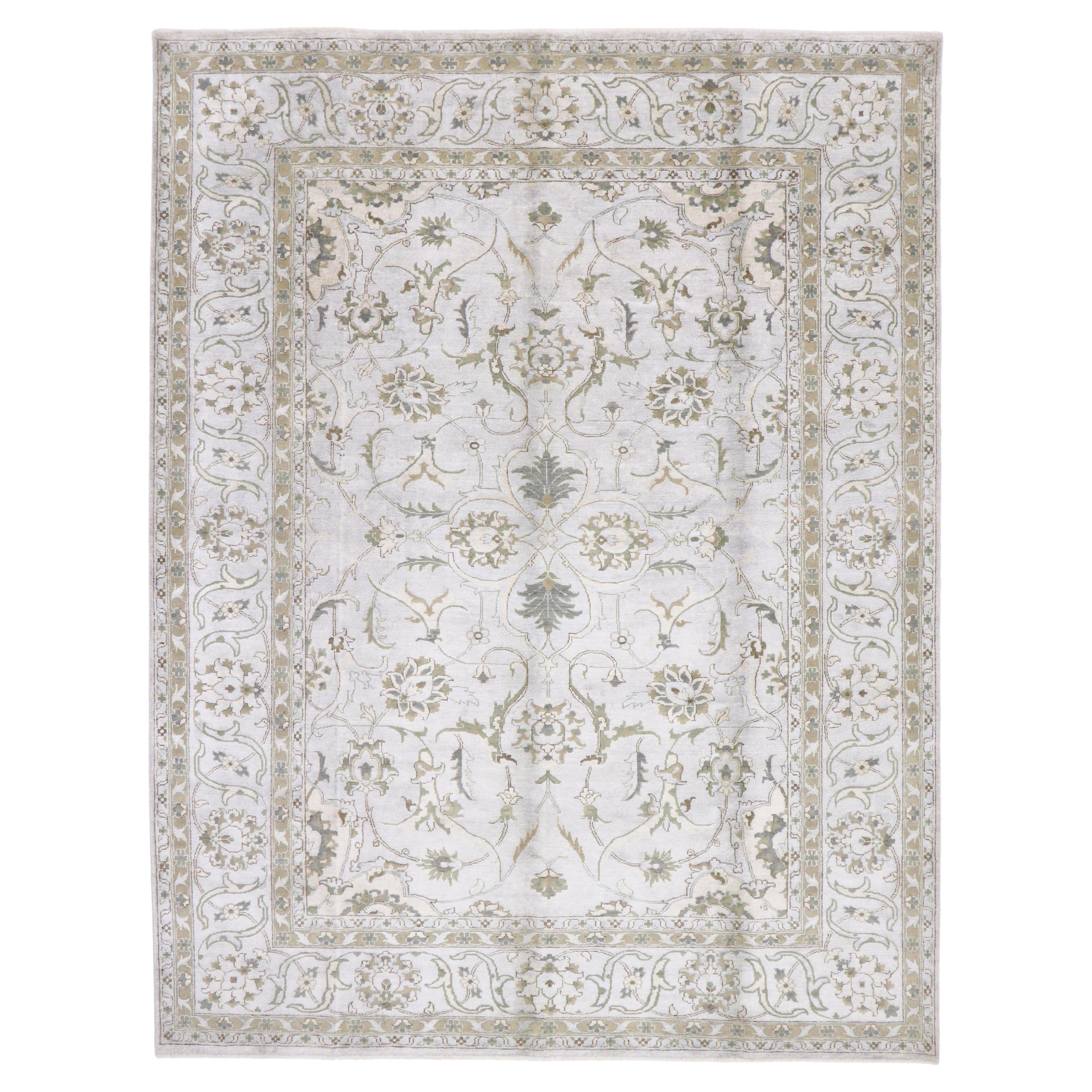 Modern Silk Indian Rug, Neoclassic Style Meets Luxe Contemporary Chippendale For Sale