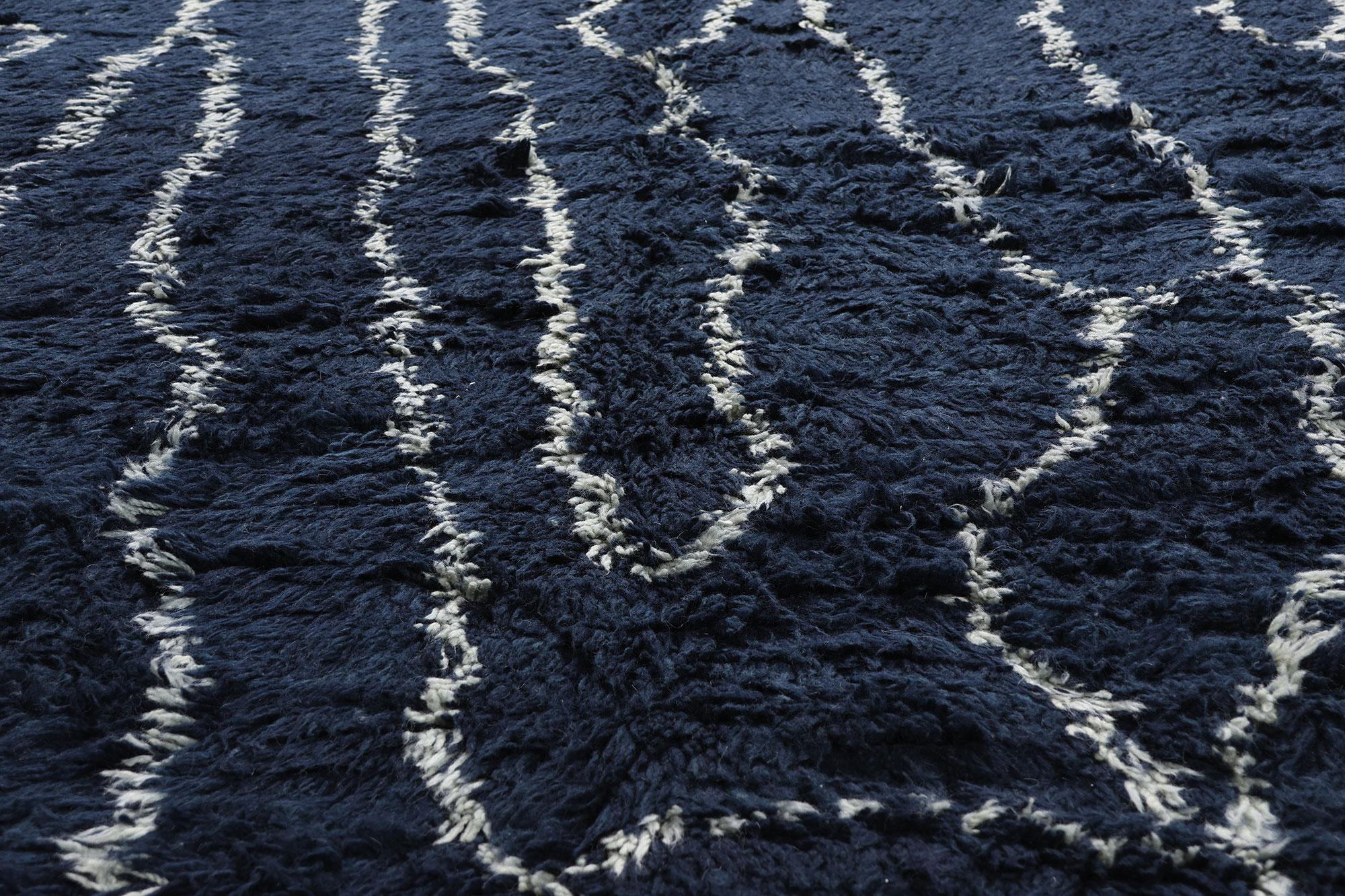 Nueva alfombra marroquí índigo contemporánea de estilo moderno Anudado a mano en venta