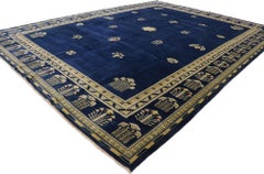 New Blue Chinese Art Deco Style Rug Inspired by Walter Nichols, 10'03 x 13'07