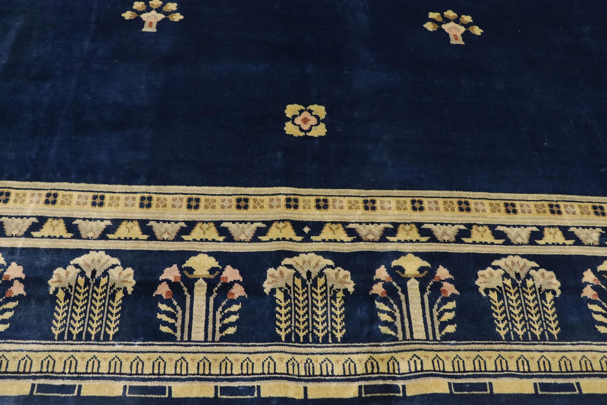 Indiano New Blue Chinese Art Deco Style Rugs Inspired by Walter Nichols, 10'03 x 13'07 in vendita