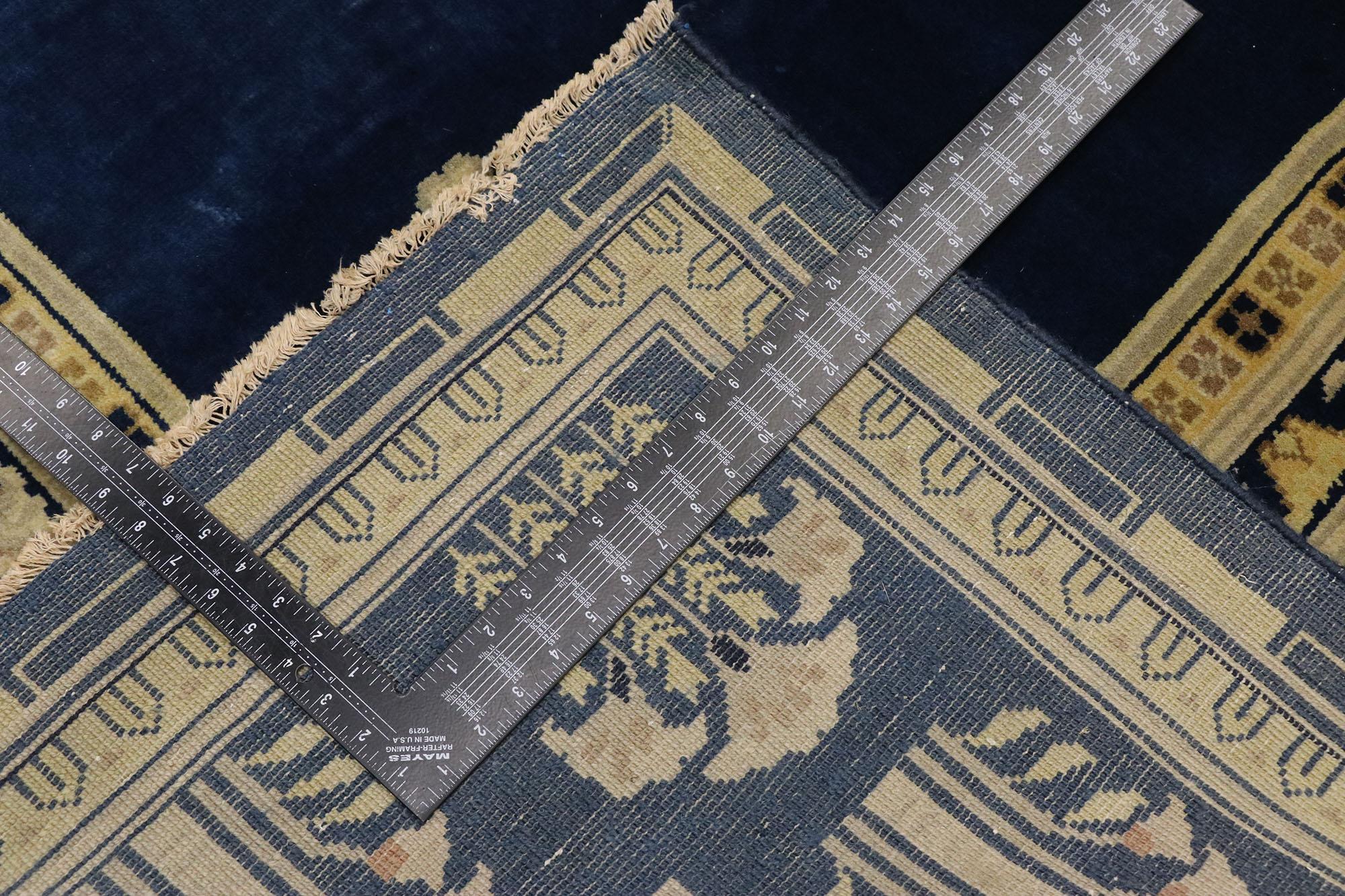 Annodato a mano New Blue Chinese Art Deco Style Rugs Inspired by Walter Nichols, 10'03 x 13'07 in vendita