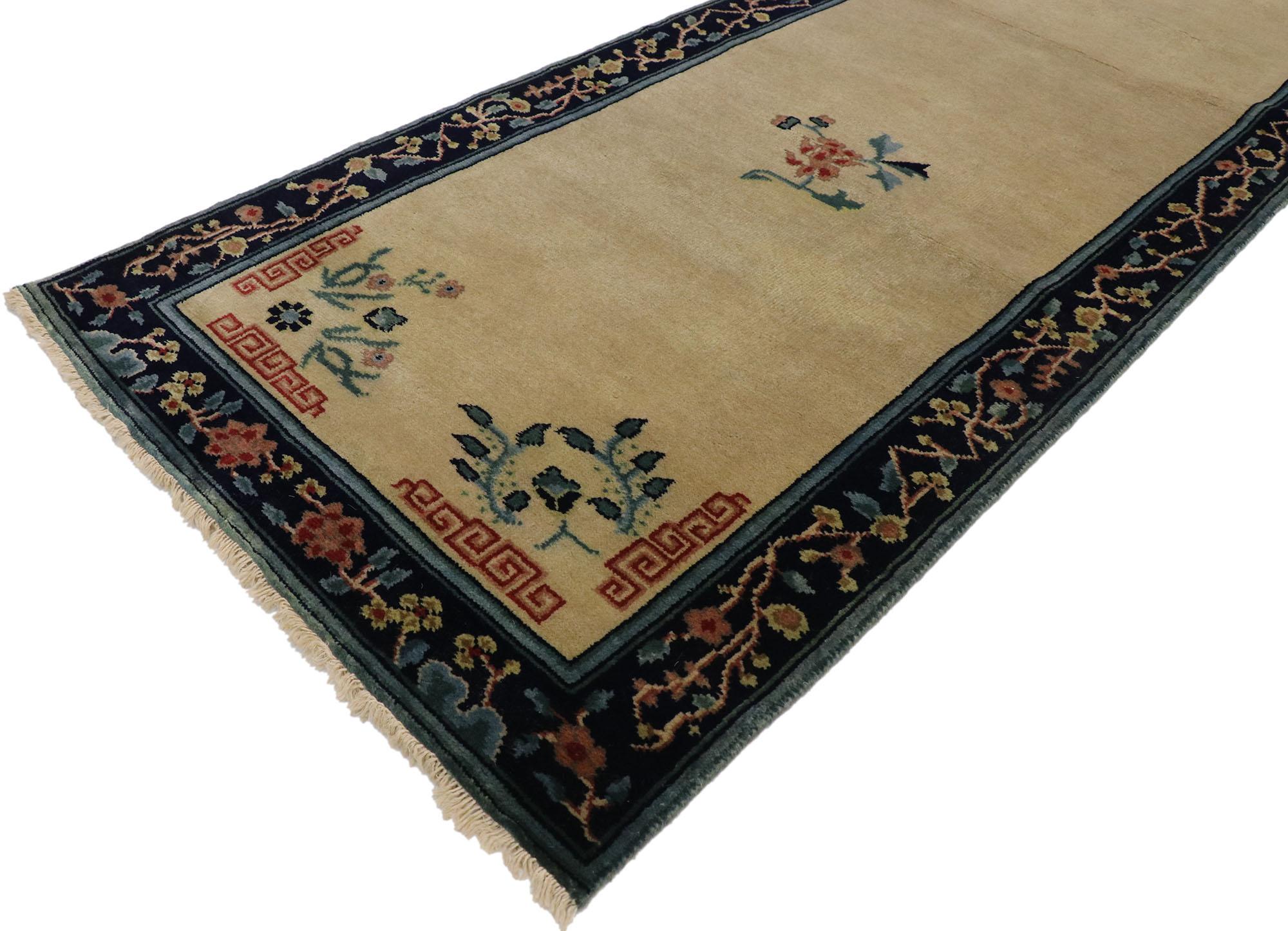 Indian New Contemporary Chinese Art Deco Style Runner with Chinoiserie Style