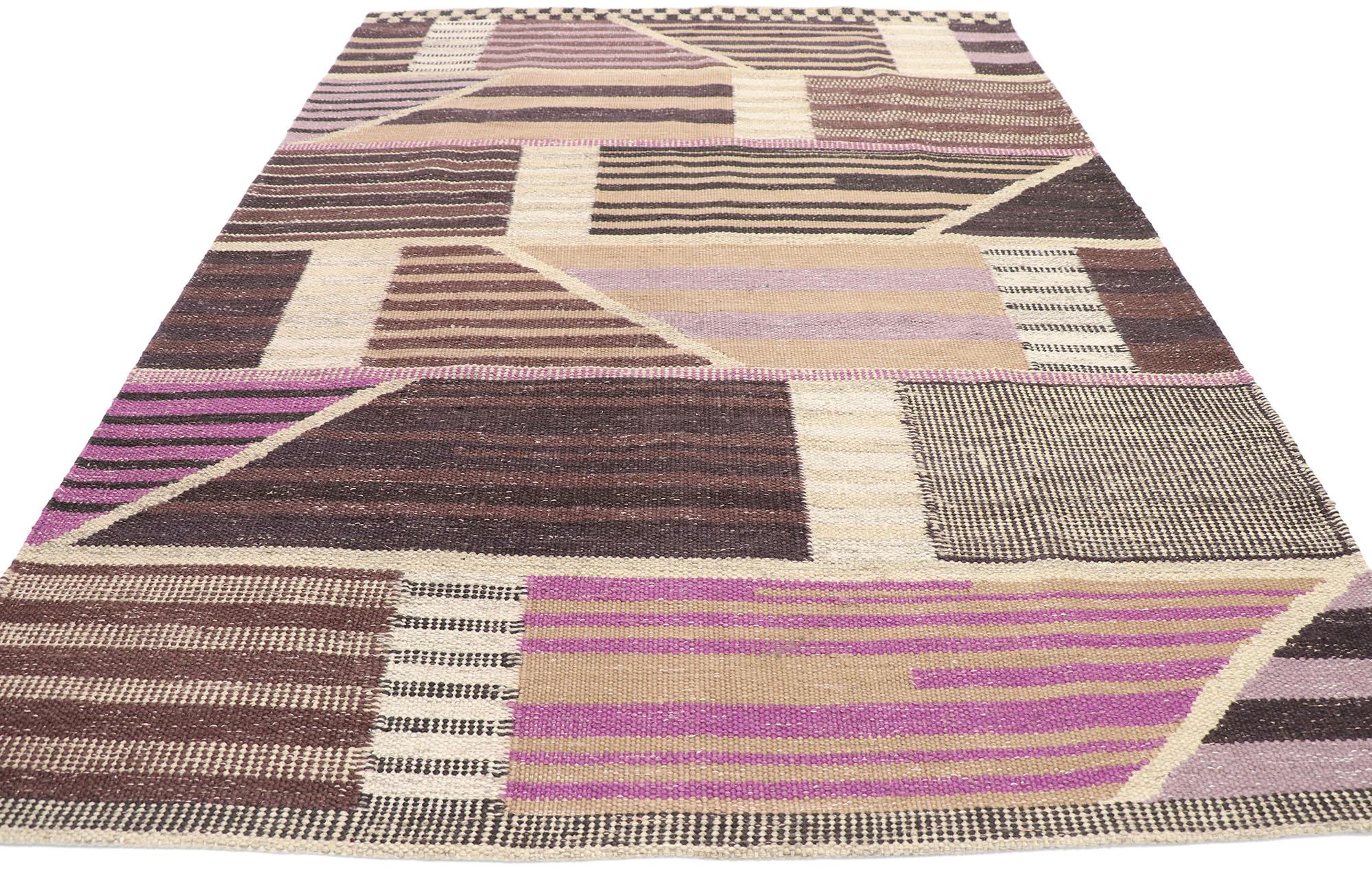 Indian Swedish Inspired Kilim Rug, Scandinavian Modern Meets Cubist Style For Sale