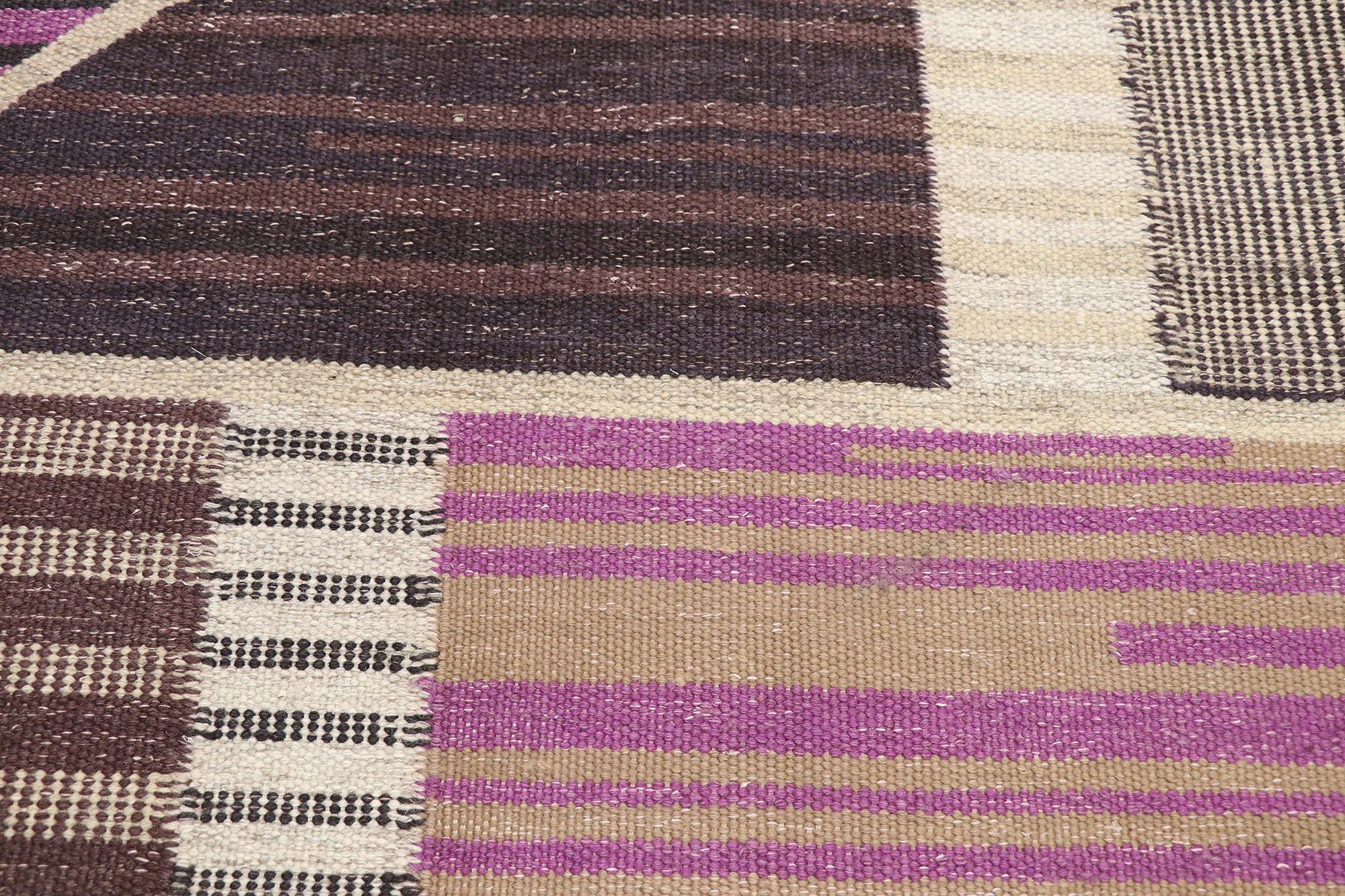 Hand-Woven Swedish Inspired Kilim Rug, Scandinavian Modern Meets Cubist Style For Sale