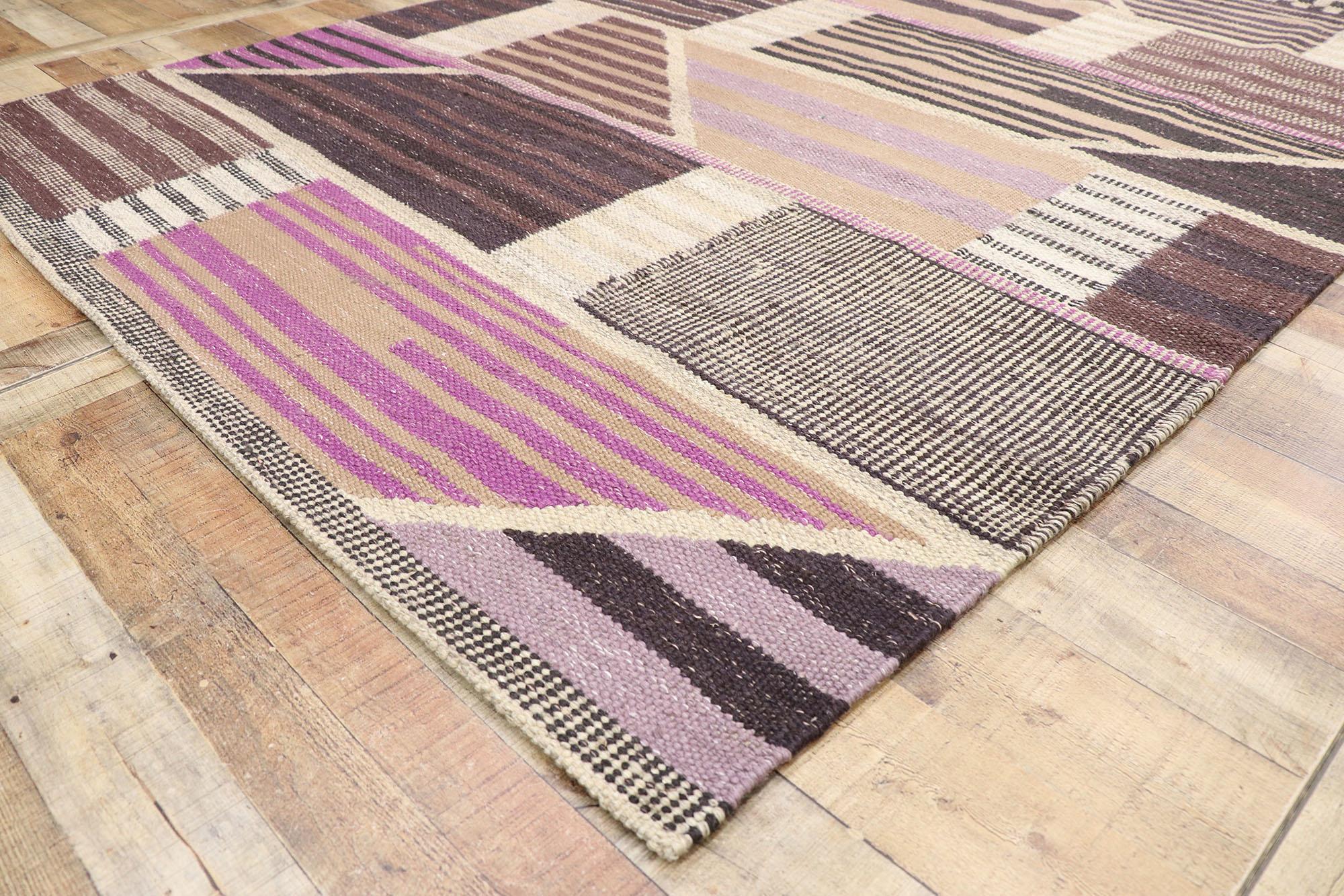 Contemporary Swedish Inspired Kilim Rug, Scandinavian Modern Meets Cubist Style For Sale