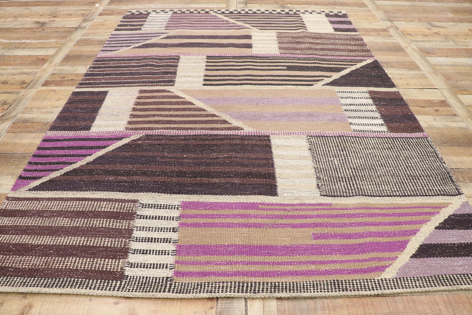 Wool Swedish Inspired Kilim Rug, Scandinavian Modern Meets Cubist Style For Sale