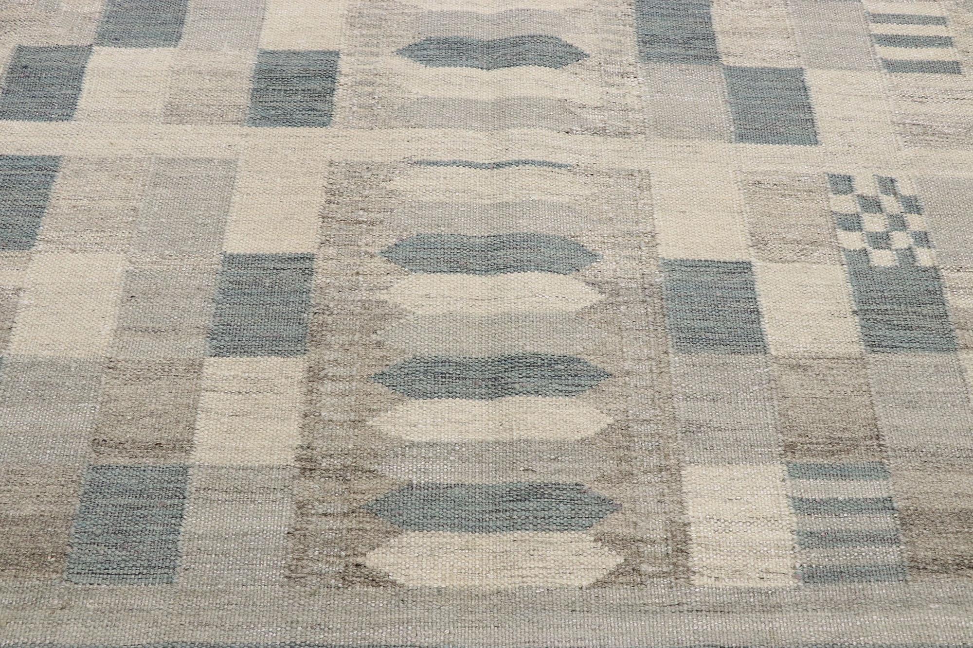 Neuer, zeitgenössischer, schwedisch inspirierter Kelim-Teppich mit skandinavischem, modernem Stil (Handgewebt) im Angebot