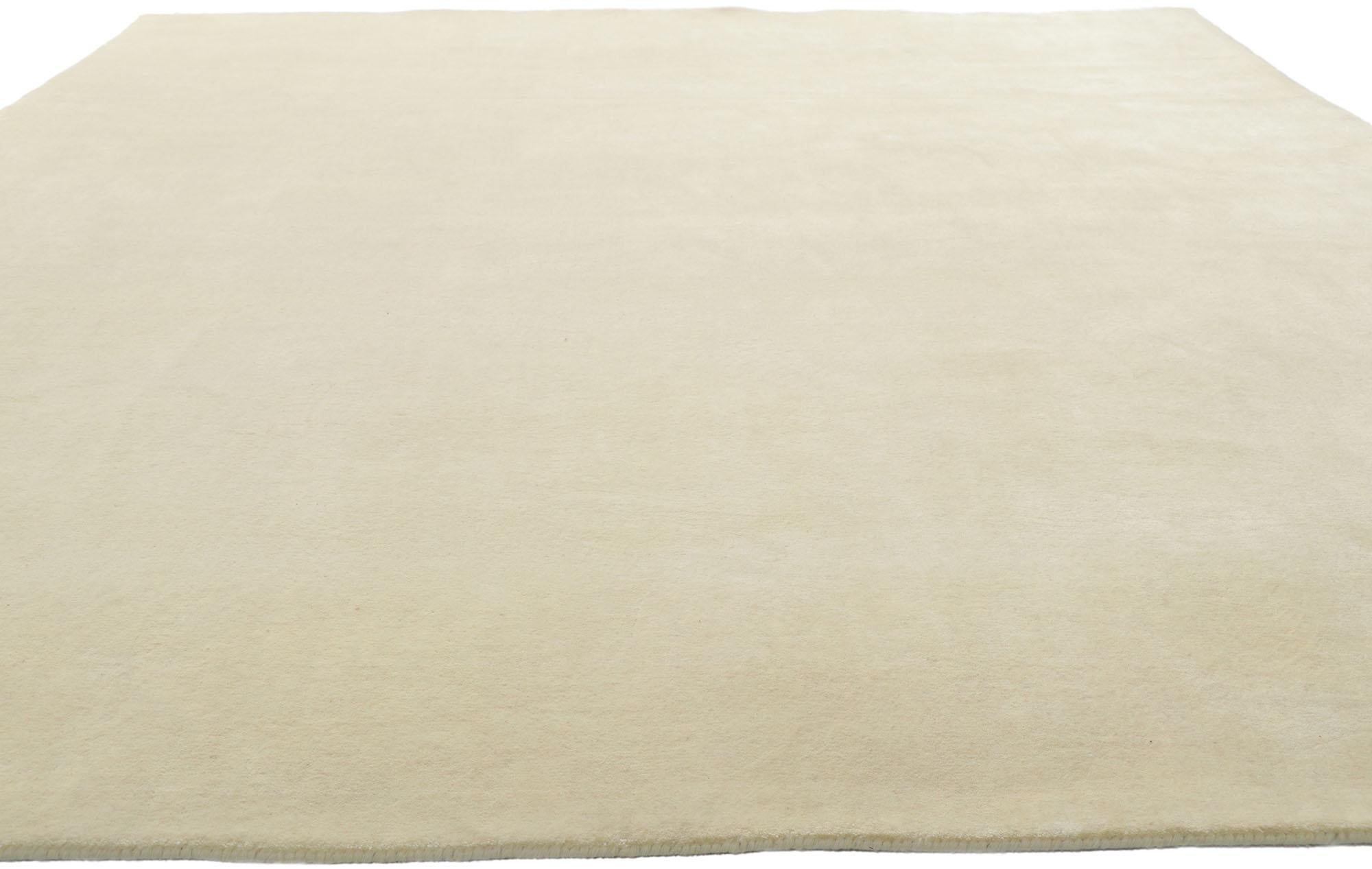 Indian New Contemporary Ivory Area Rug with Luxe Minimalist Style For Sale