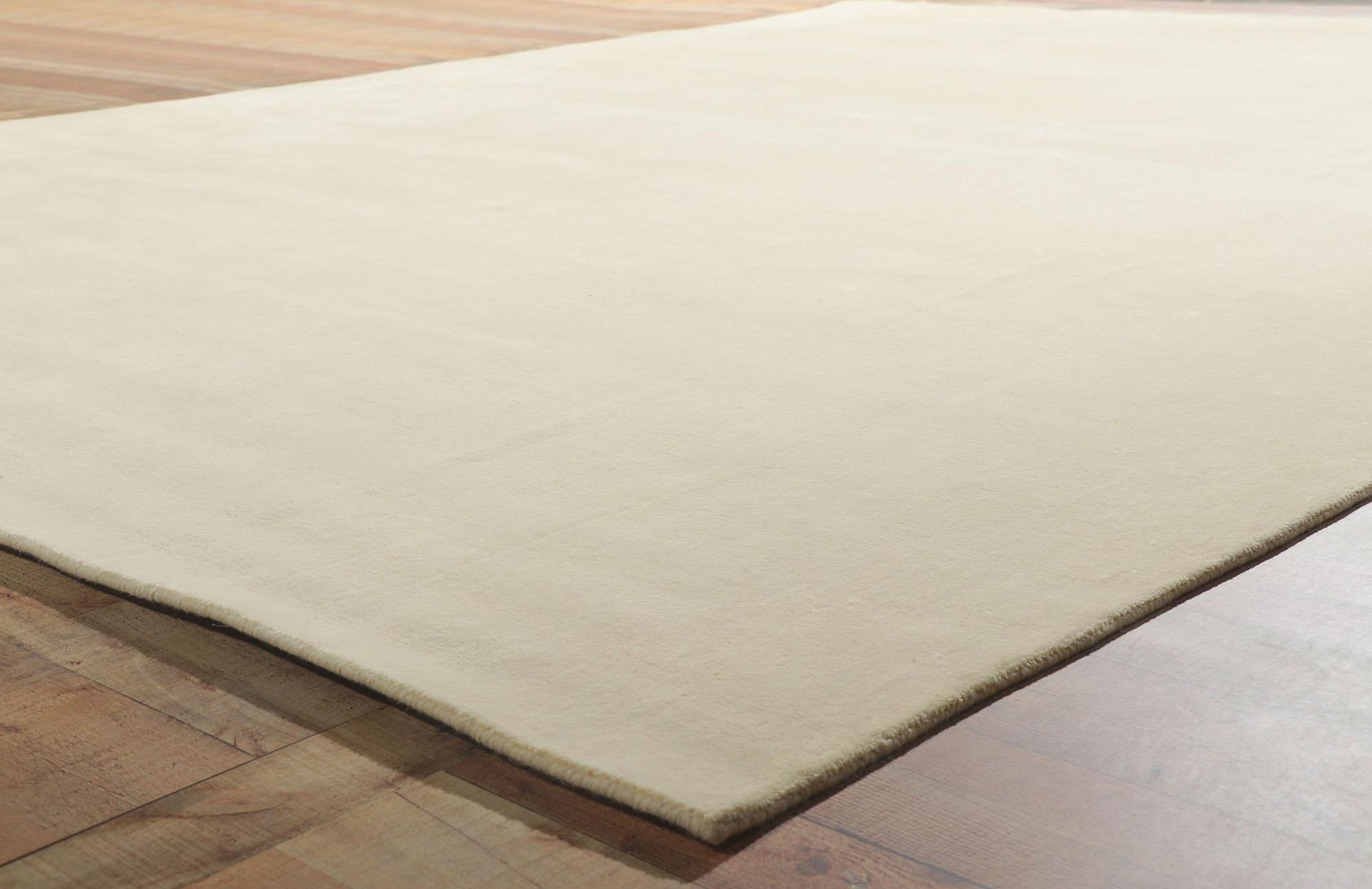 Wool New Contemporary Ivory Area Rug with Luxe Minimalist Style For Sale