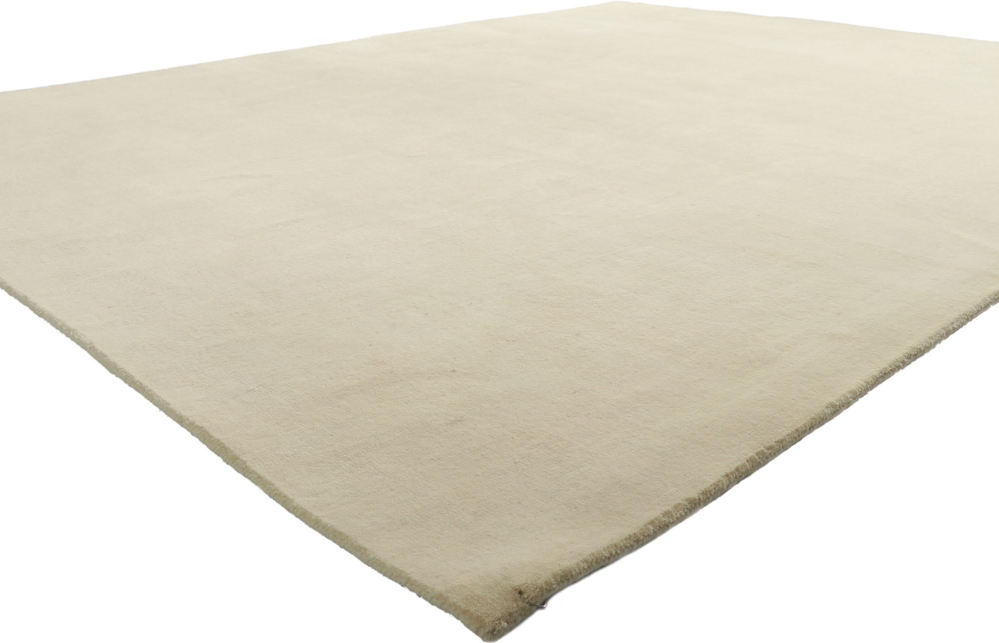 30748 New Contemporary Ivory Area Rug with Minimalist Style, 08'01 x 10'00. Enveloped in the enchanting realm of contemporary allure and nuanced minimalism, this meticulously crafted wool rug gracefully unfurls from the skilled looms of modern