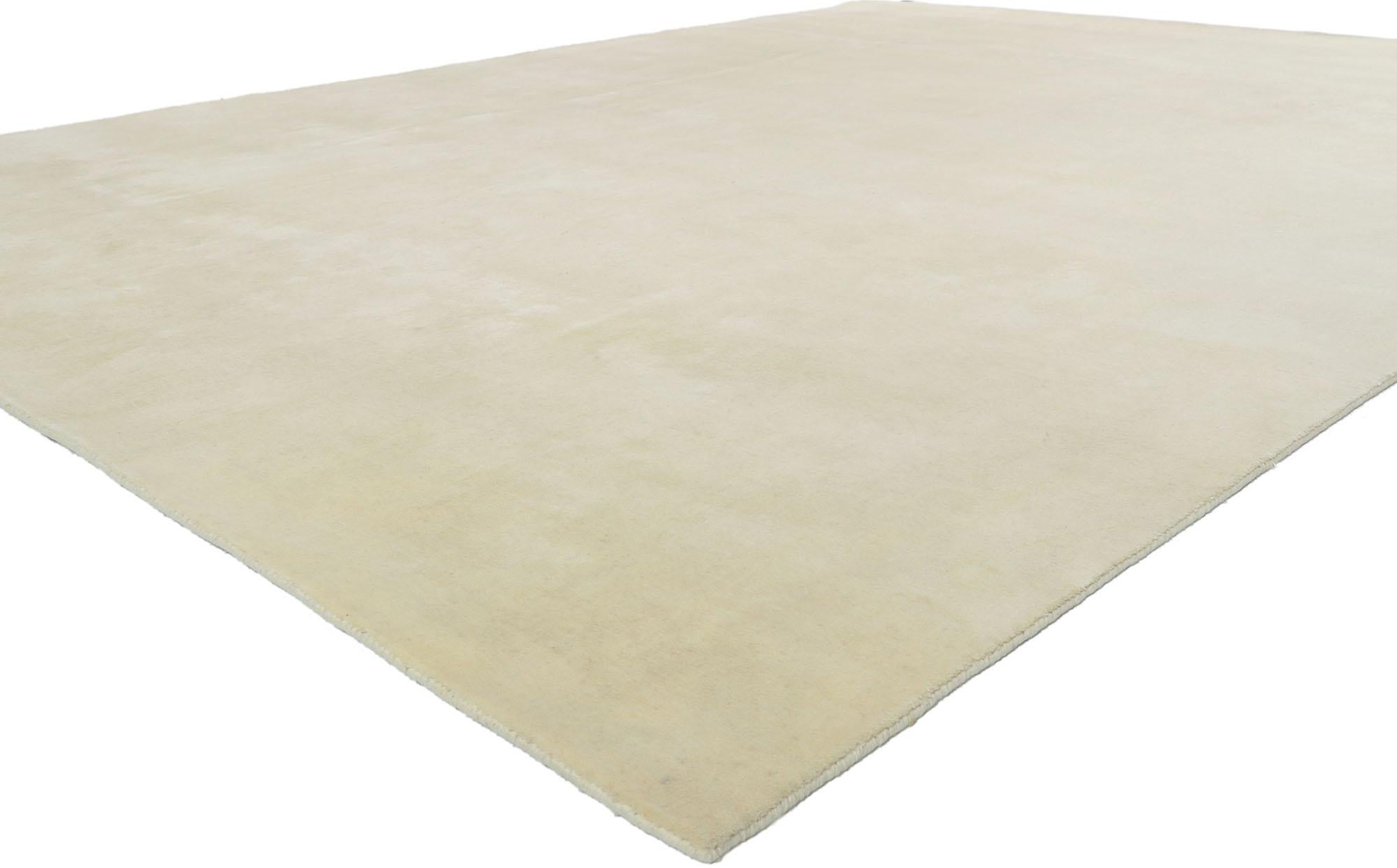 30754 New Contemporary Ivory Area Rug with Minimalist Style, 09'00 x 12'00. Drenched in the enthralling world of contemporary allure and nuanced minimalism, this flawlessly crafted wool rug unfurls from the skilled looms of modern India. Its essence