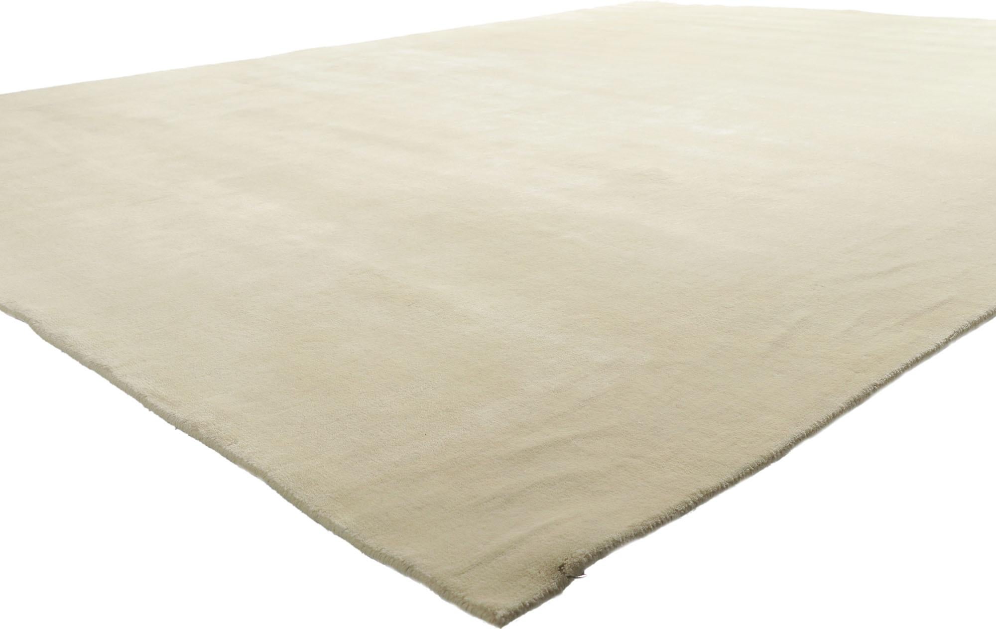 30747 New Contemporary Ivory Area Rug with Minimalist Style, 09'11 x 12'11. ​Immersed in the captivating world of contemporary allure and nuanced minimalism, this meticulously crafted wool rug unfolds with grace from the adept looms of modern India.