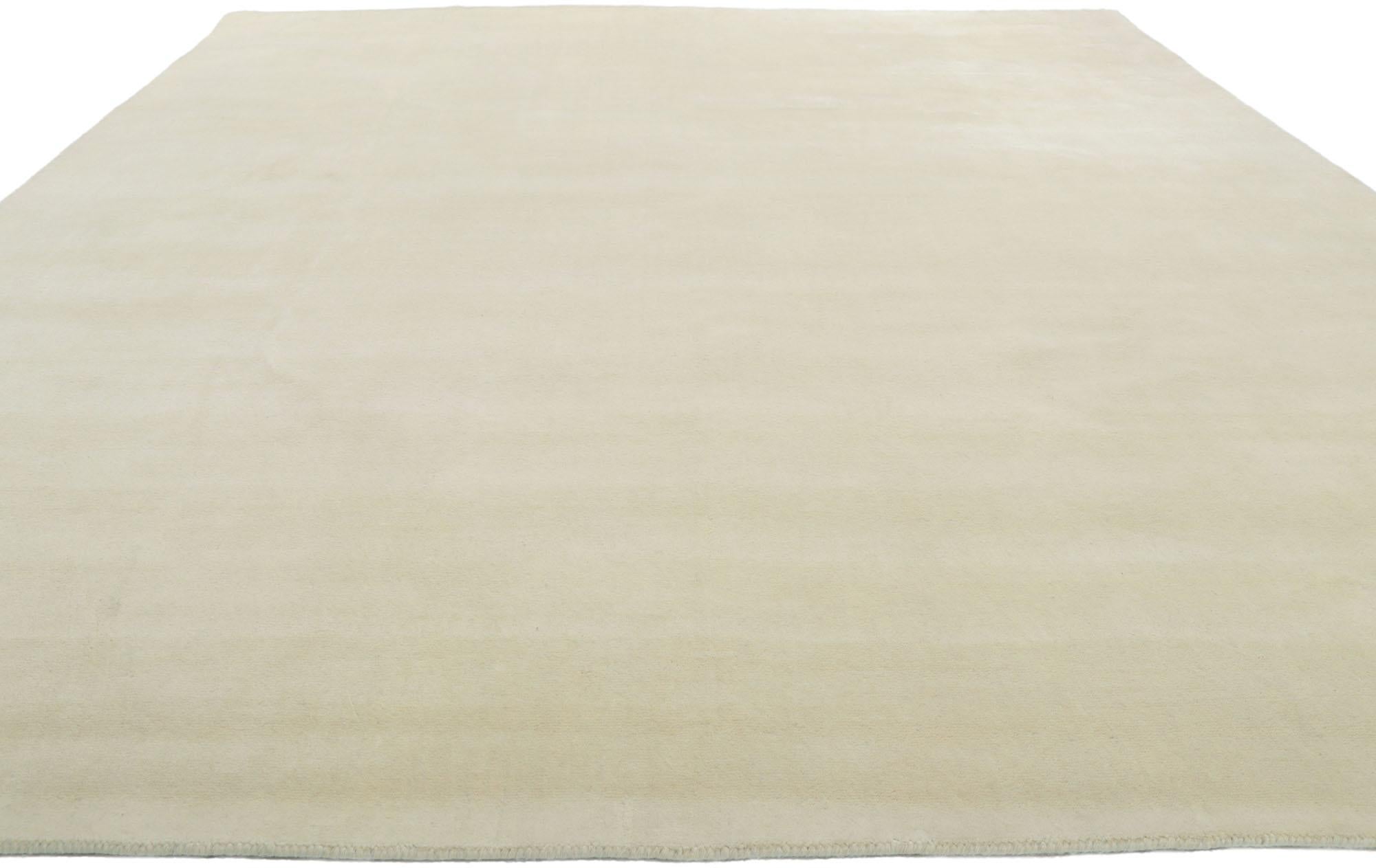 Indian New Contemporary Ivory Area Rug, Modern Elegance Meets Minimalist Shibui Style For Sale