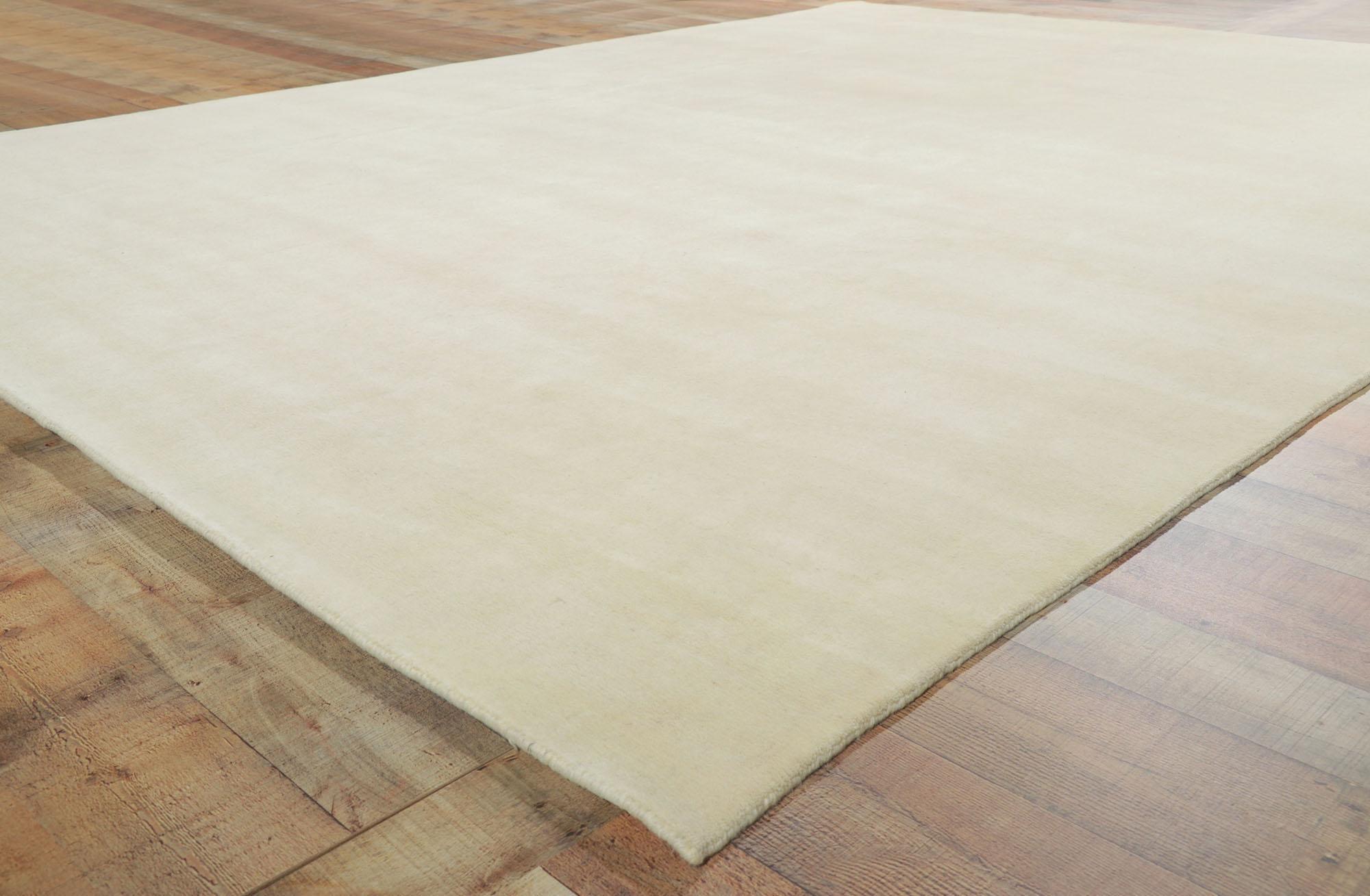 Wool New Contemporary Ivory Area Rug, Modern Elegance Meets Minimalist Shibui Style For Sale