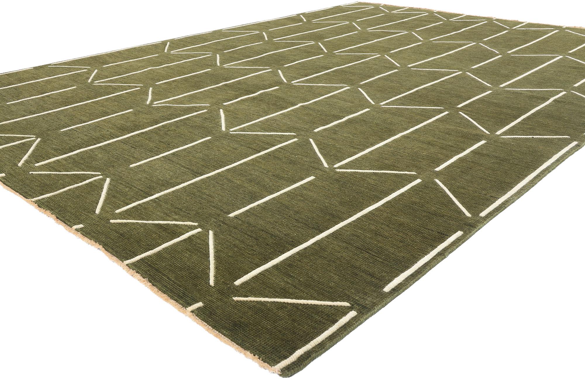 31182 Tappeto moderno geometrico High-Low con tonalità della terra, 08'10 x 12'02. I tappeti moderni geometrici high-low provenienti dall'India sono tappeti contemporanei caratterizzati da audaci disegni geometrici e superfici strutturate create da