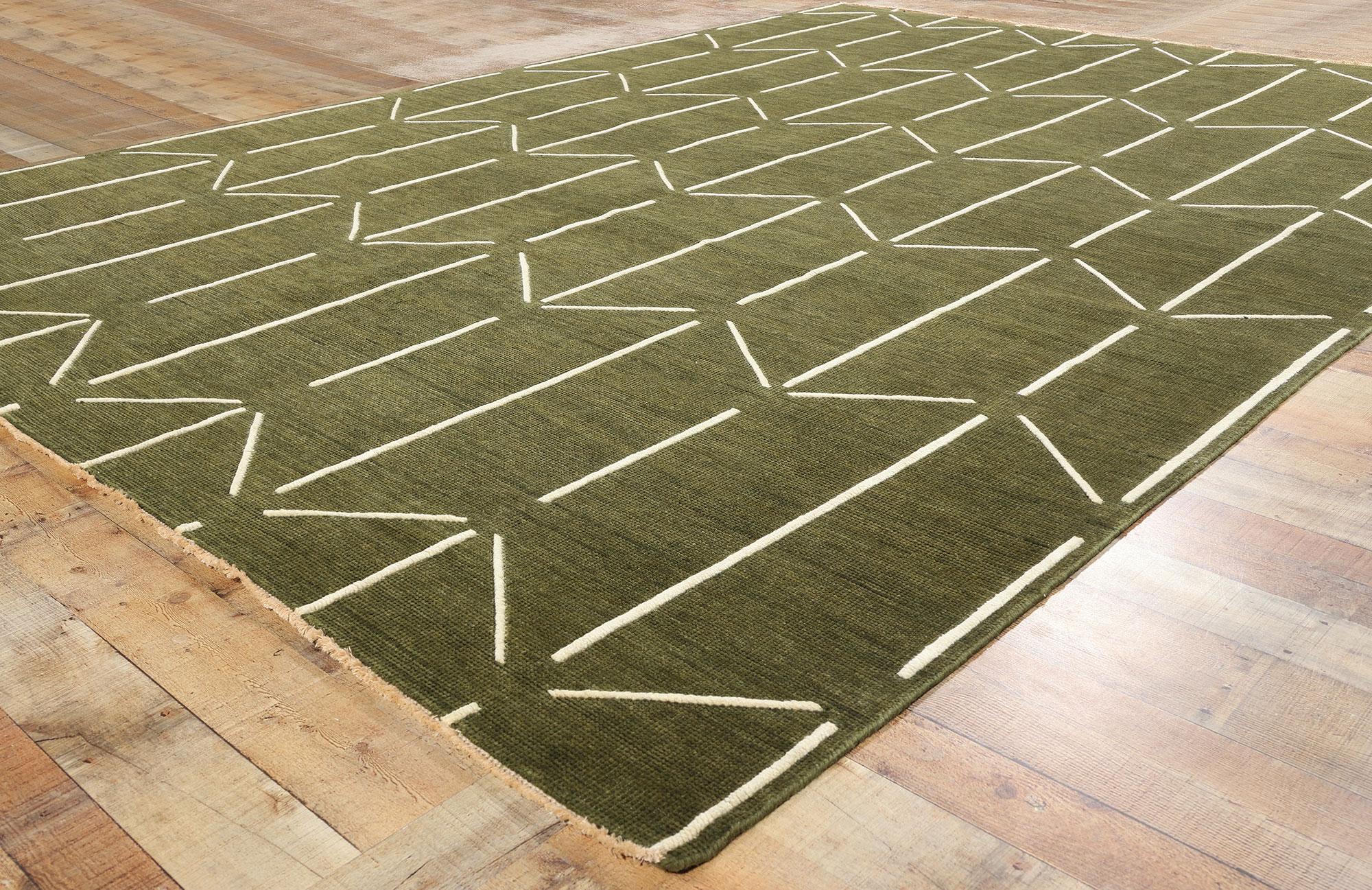XXI secolo e contemporaneo Nuovo tappeto biofilico contemporaneo Japandi Geometric High-Low in vendita