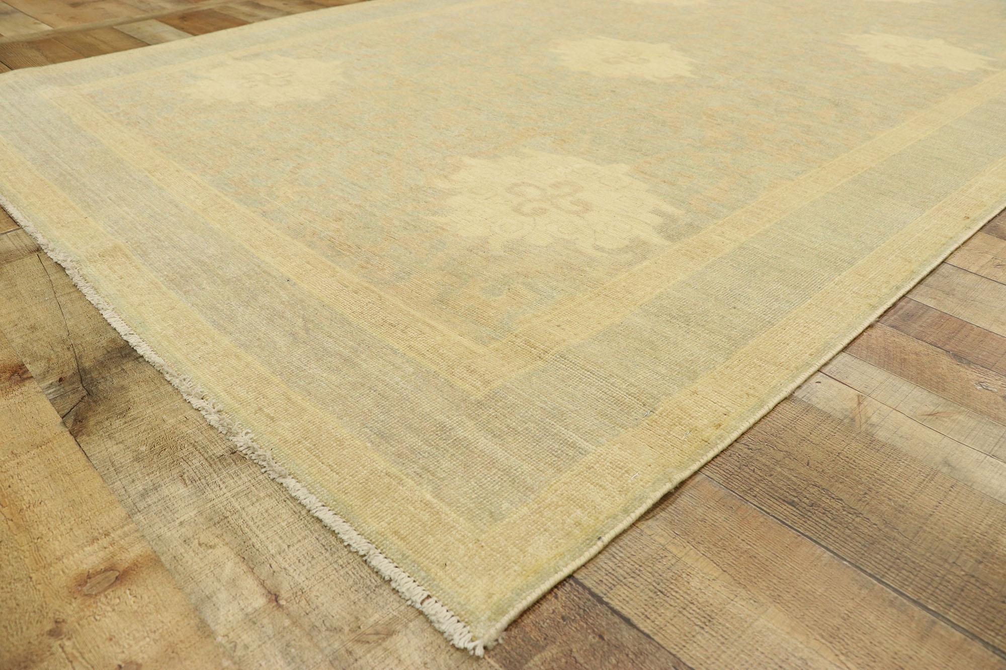 Wool New Contemporary Khotan Gallery Rug with Transitional Cottage Style For Sale
