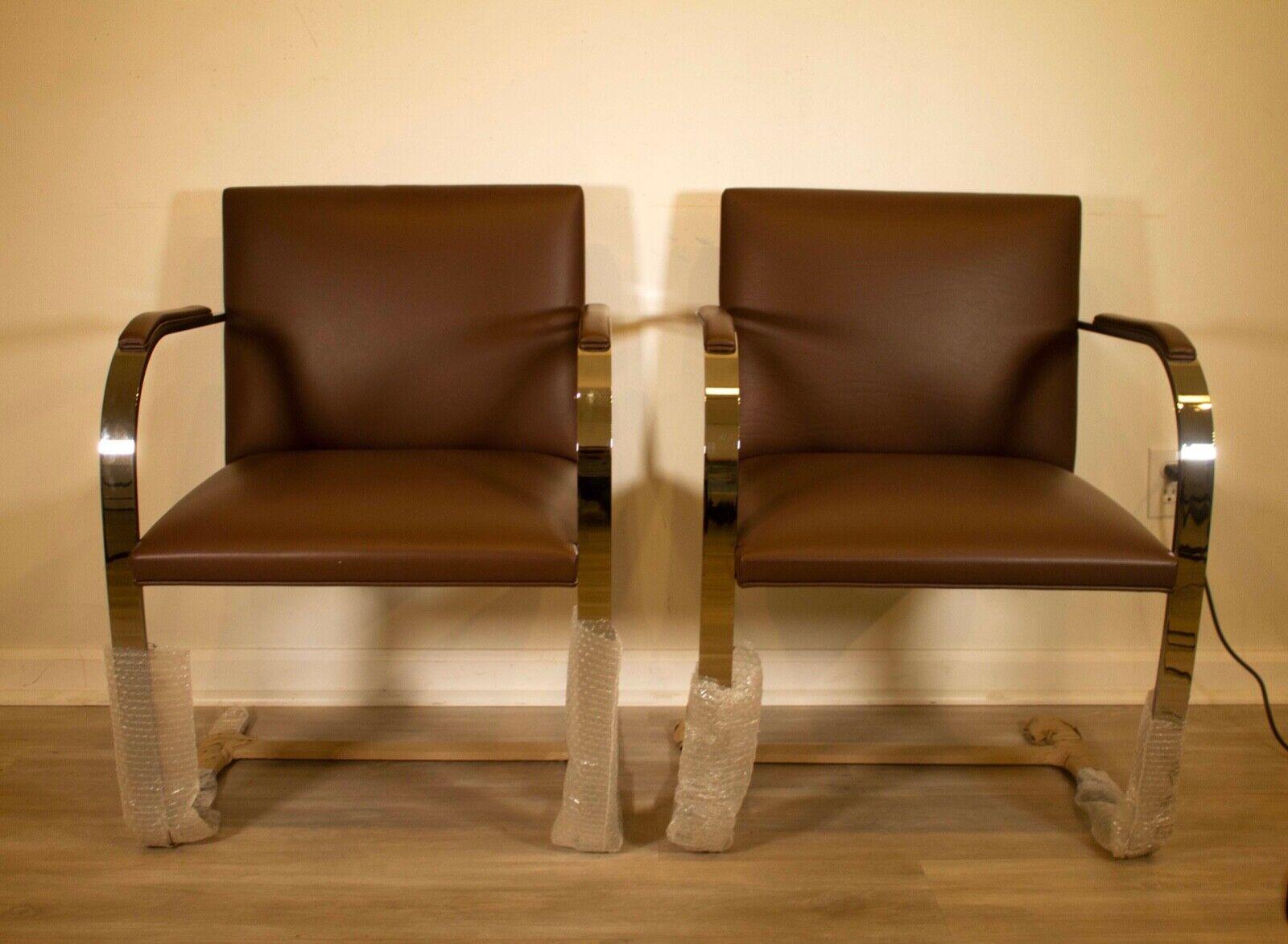 Nouveaux fauteuils contemporains Knoll en cuir marron et chrome avec accoudoirs BRNO en vente 6