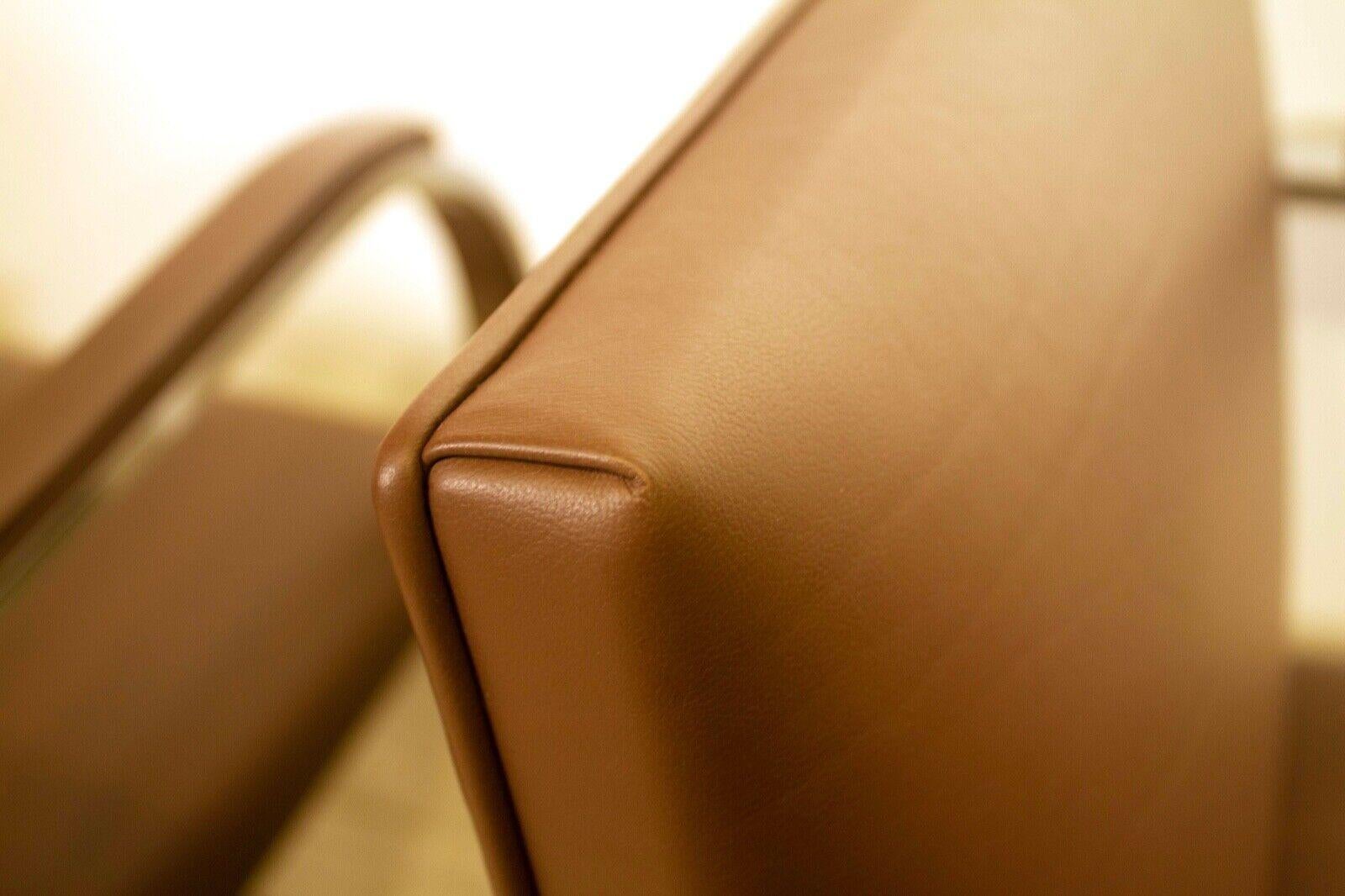 Nouveaux fauteuils contemporains Knoll en cuir marron et chrome avec accoudoirs BRNO Excellent état - En vente à Keego Harbor, MI