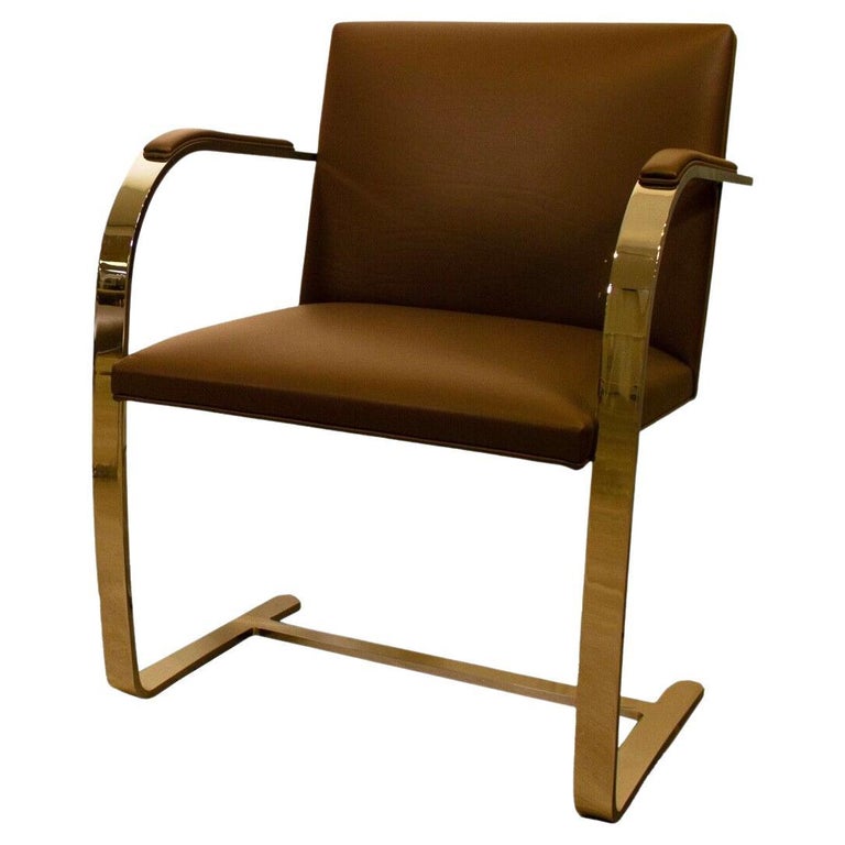 New Contemporary Knoll Brown Leather and Chrome Brno Chairs W/ Arm Pads For Sale at 1stDibs