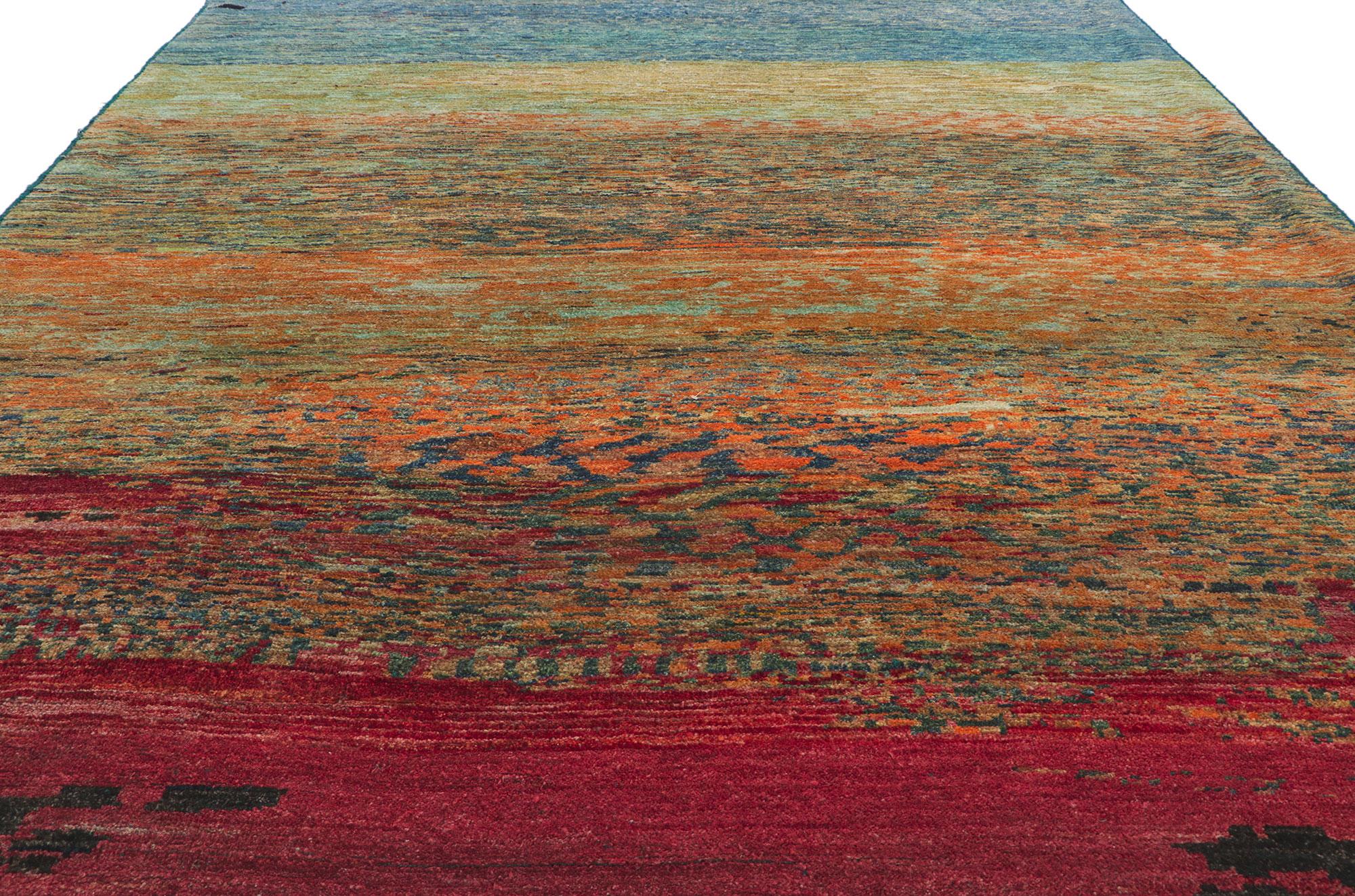 Pakistani New Contemporary Landscape Pictorial Rug Inspired by Helen Frankenthaler For Sale
