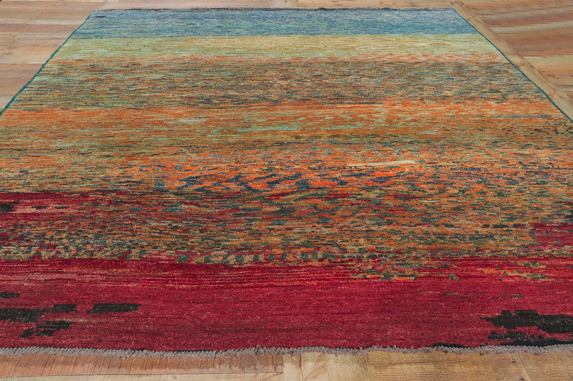 Wool New Contemporary Landscape Pictorial Rug Inspired by Helen Frankenthaler For Sale