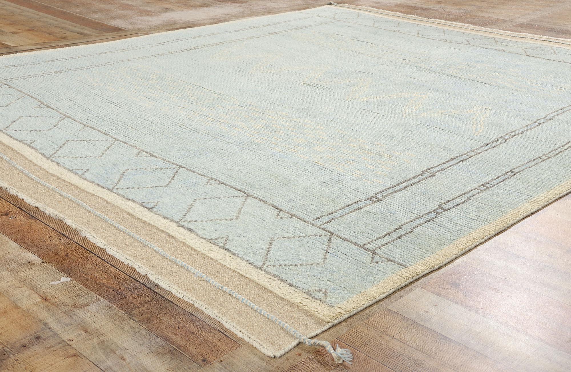 Wool New Contemporary Light Blue Moroccan Rug, Tribal Allure Meets Cozy Boho Chic For Sale