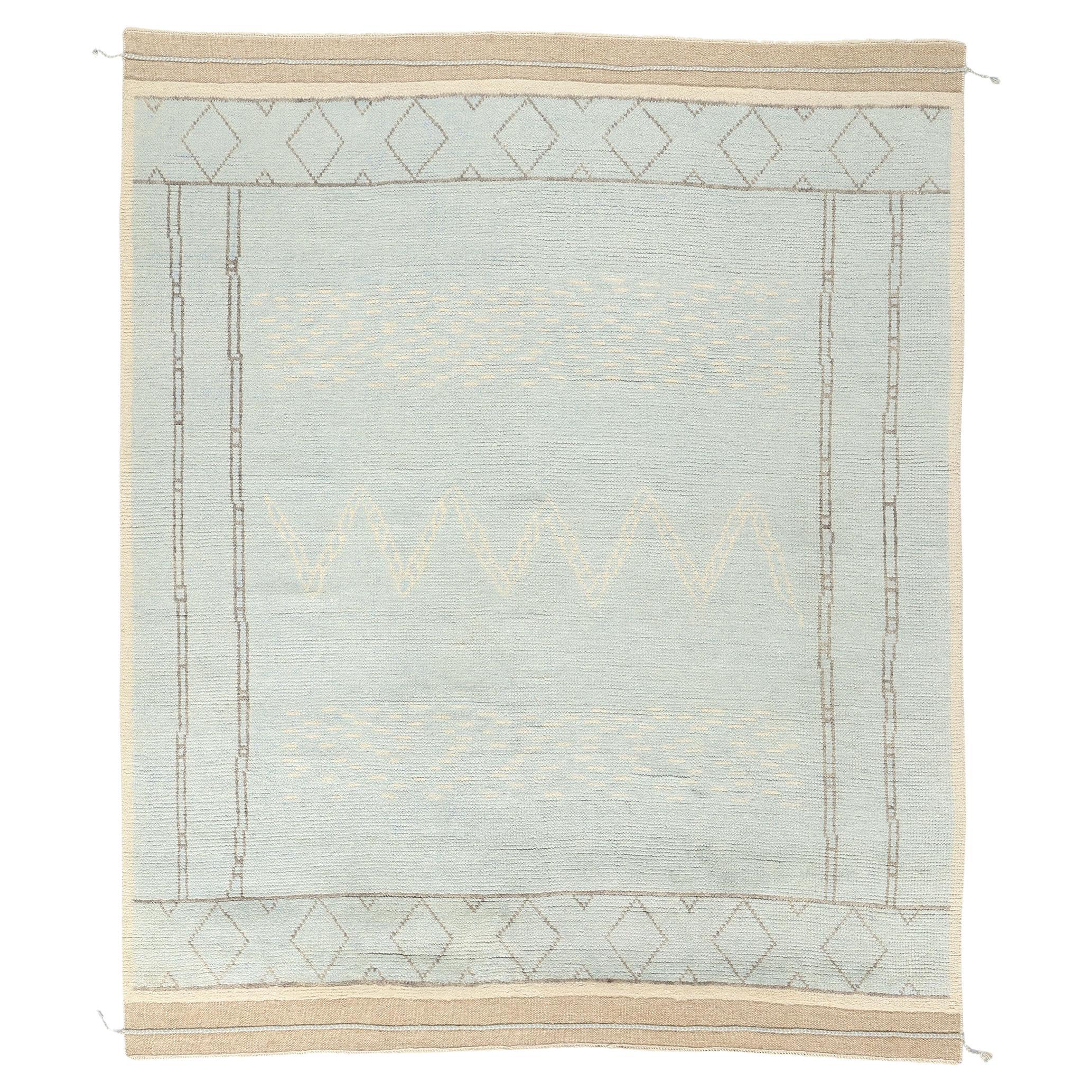 Nuovo tappeto marocchino contemporaneo di colore blu chiaro, l'allure tribale incontra l'accogliente stile boho chic