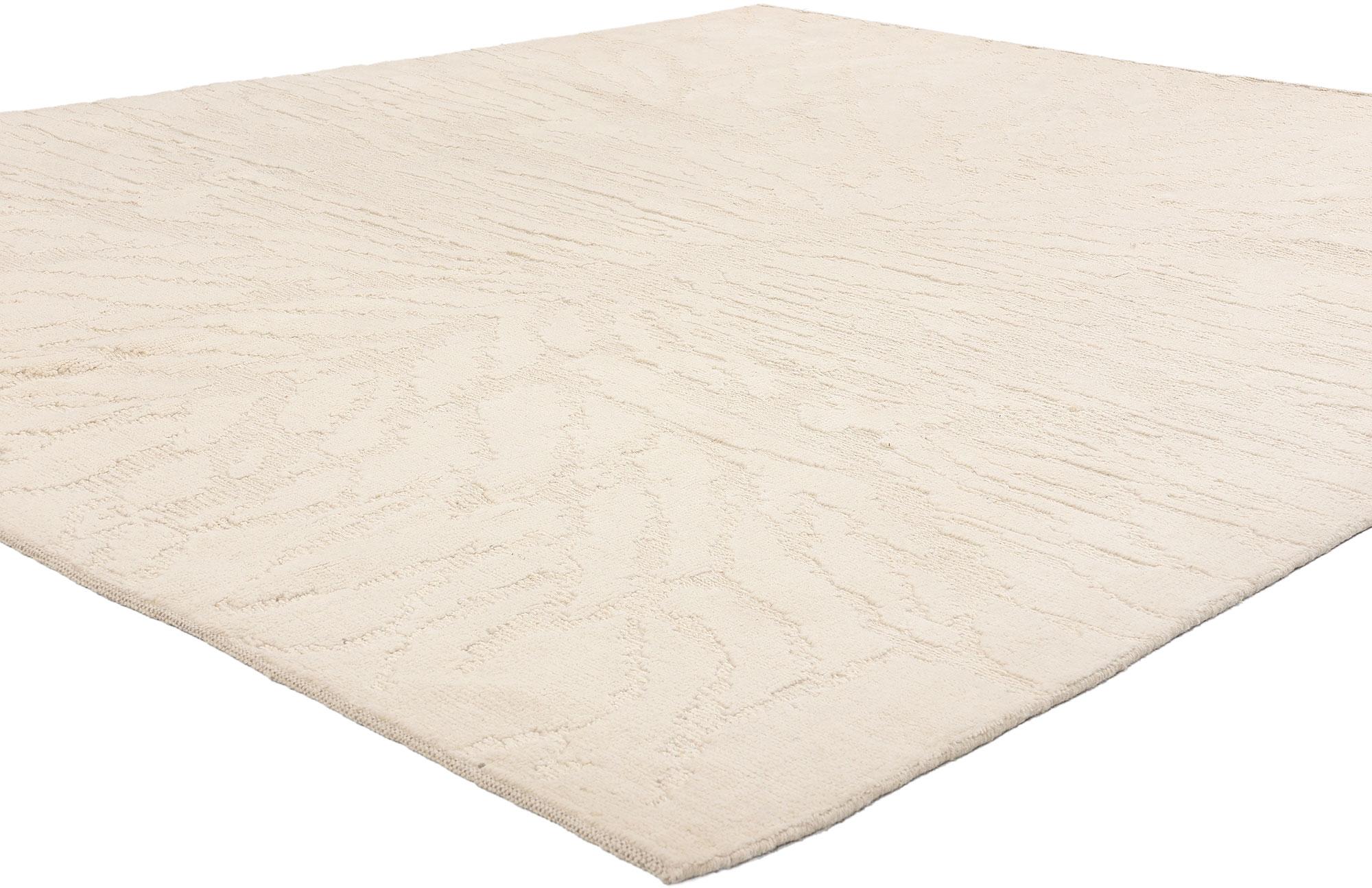 81166 New Organic Modern Shibui Soumak Rug, 08'00 x 09'08. This handwoven wool Organic Modern Shibui Soumak rug is a sublime study in minimalist elegance, offering a subtle yet striking visual experience. Its serene beige-ivory base is delicately