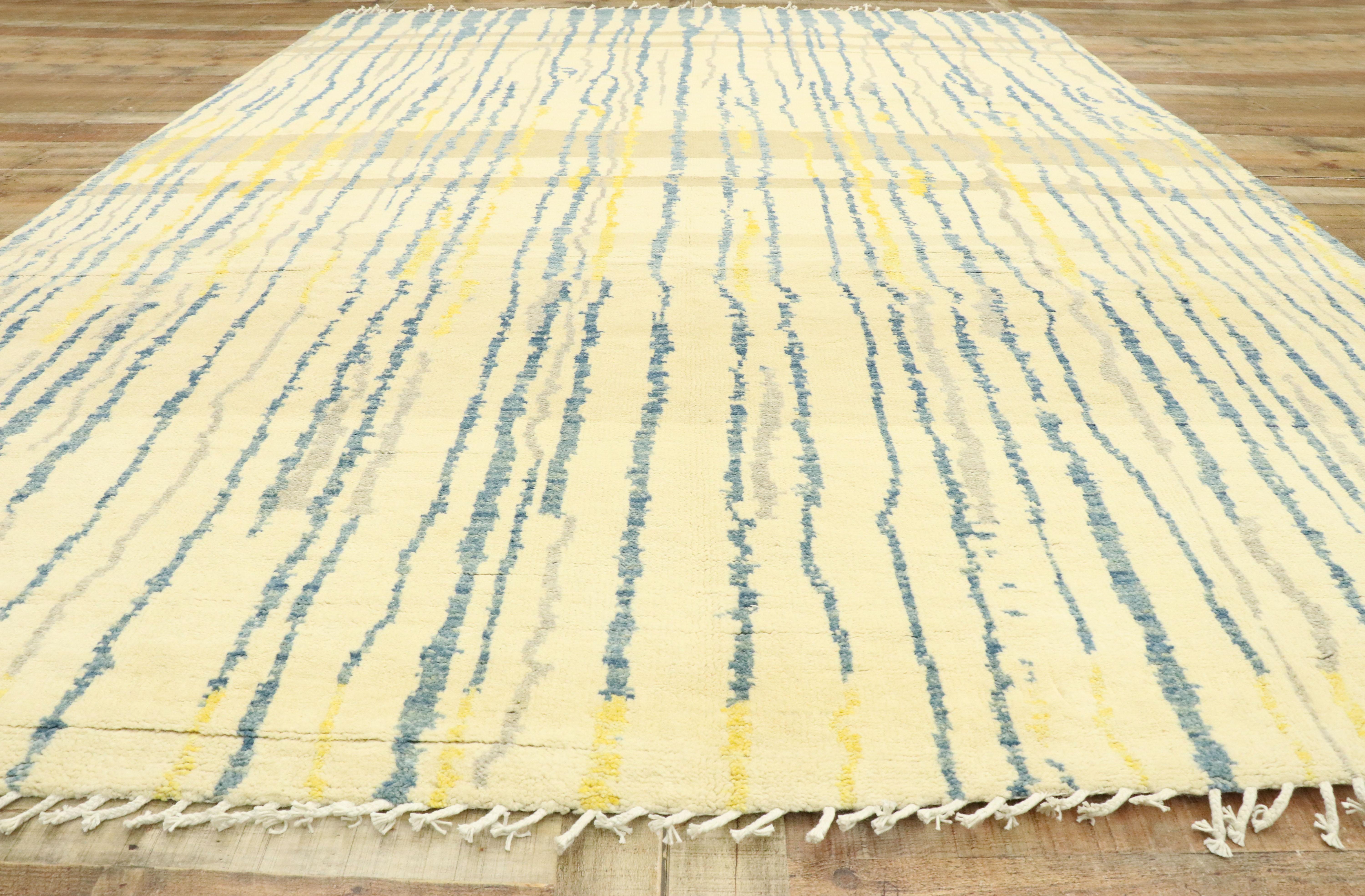 Wool New Contemporary Moroccan Style Rug with Abstract Linear Design For Sale
