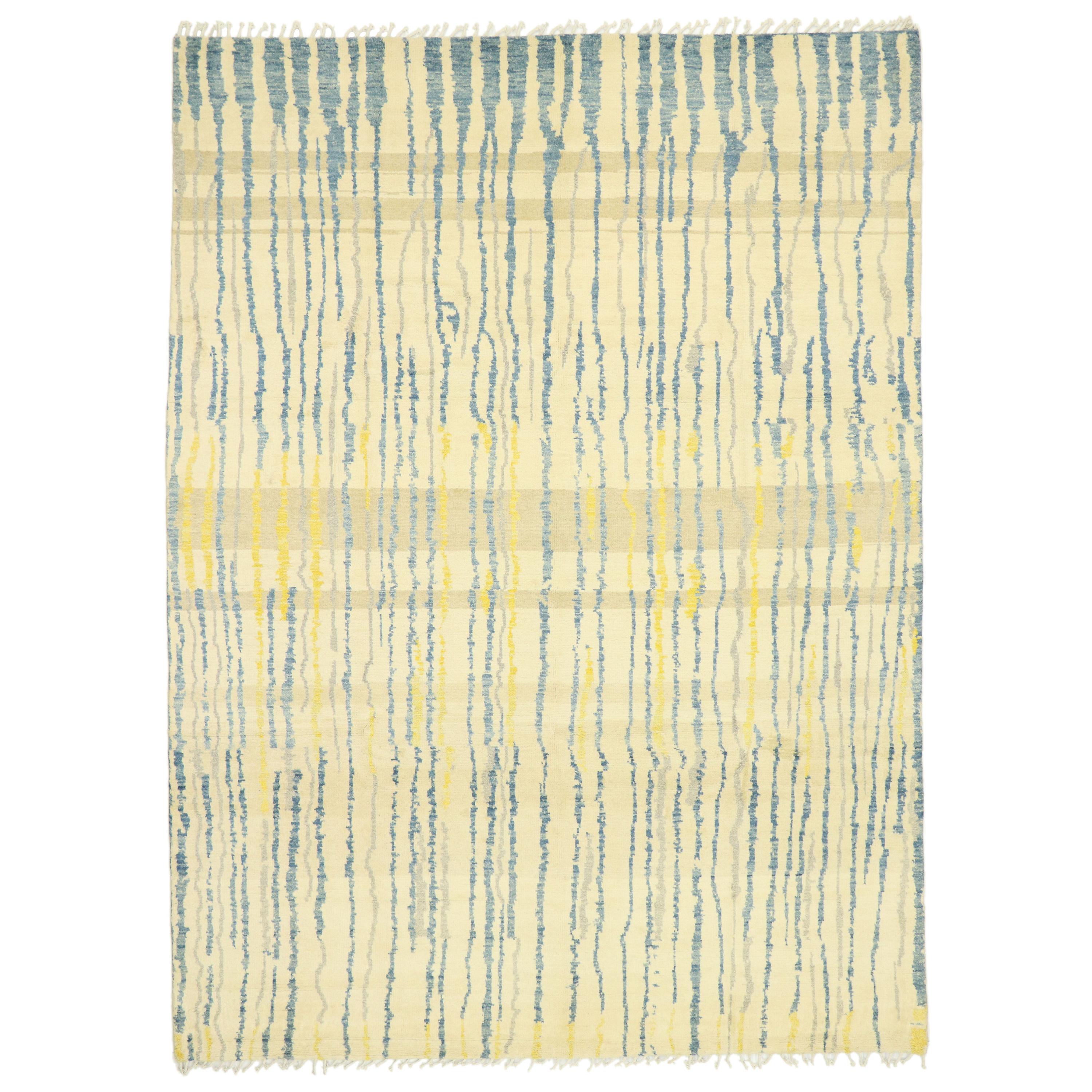 New Contemporary Moroccan Style Rug with Abstract Linear Design For Sale