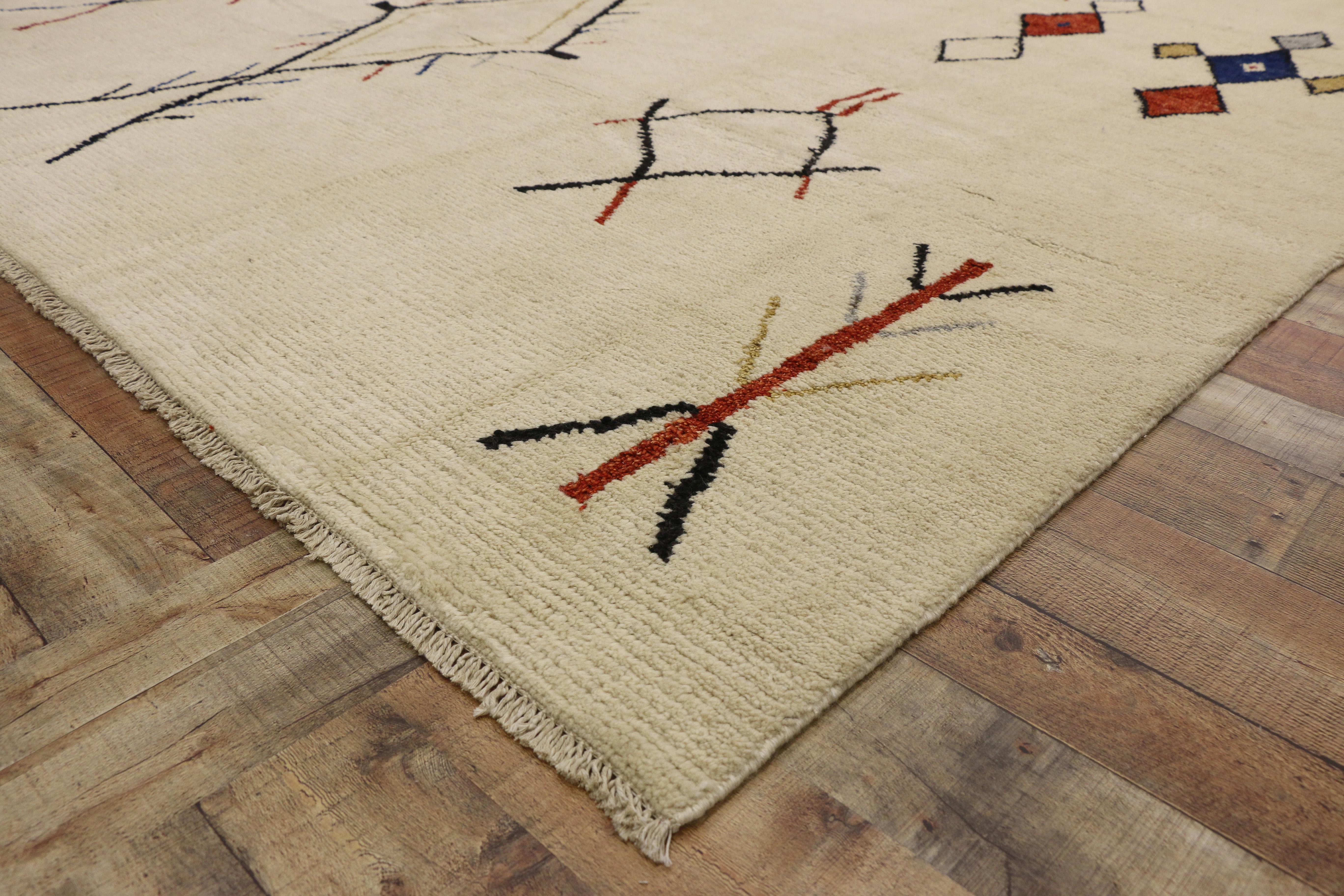 Hand-Knotted New Contemporary Moroccan Area Rug with Adirondack and Nomadic Tribal Style