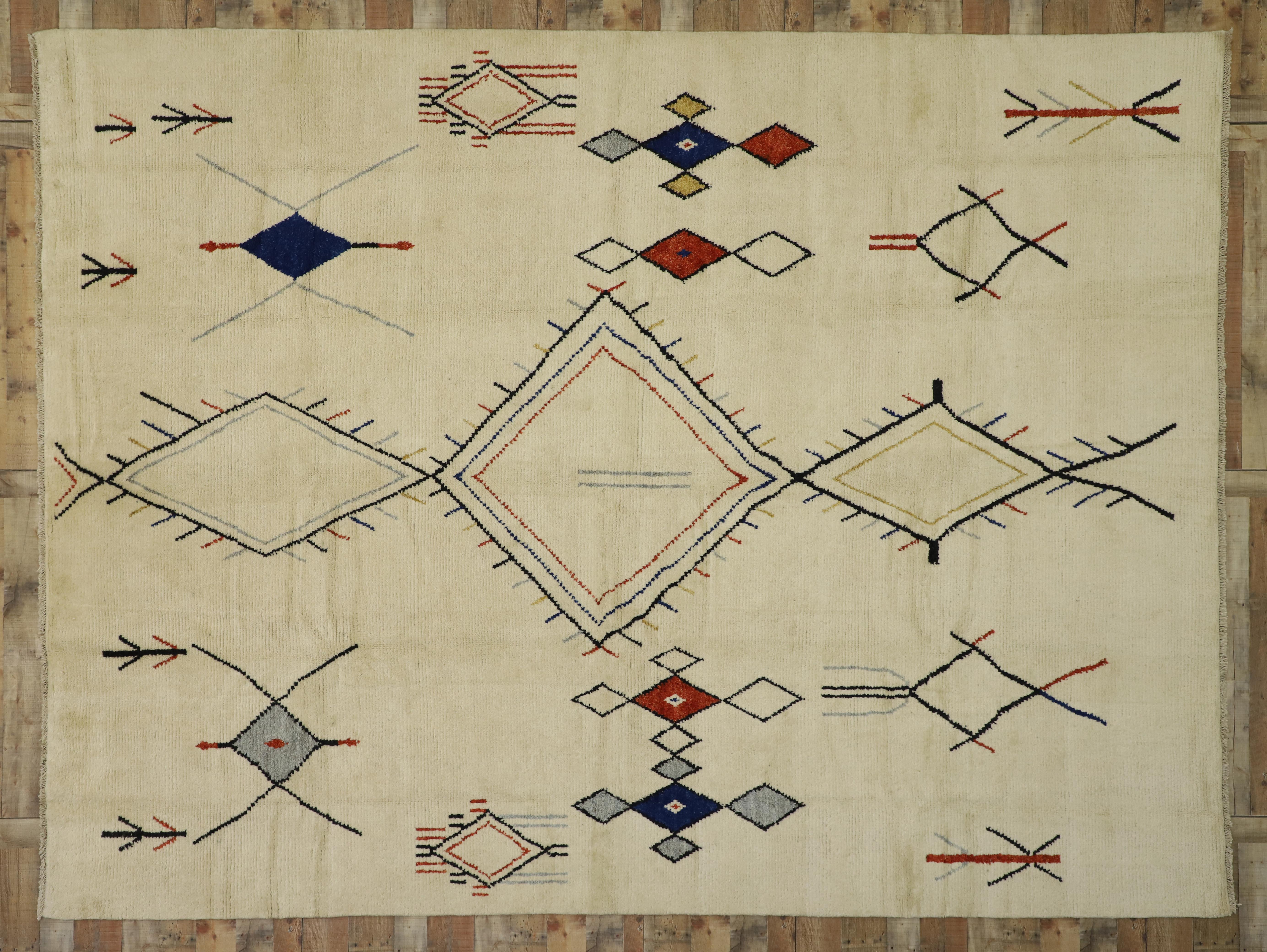 Wool New Contemporary Moroccan Area Rug with Adirondack and Nomadic Tribal Style