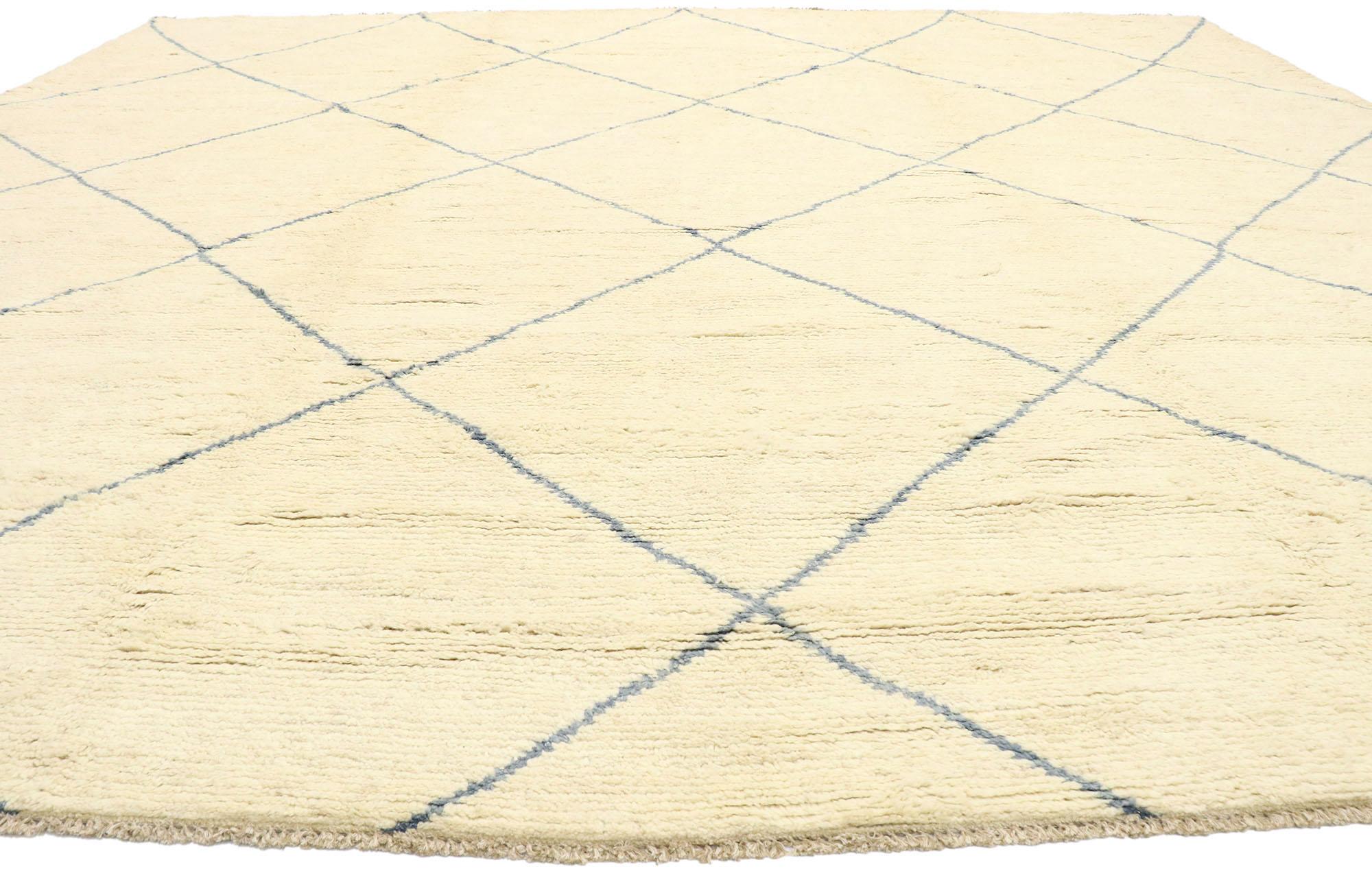 Pakistani Large Organic Modern Moroccan Rug, Minimalist Shibui Meets Bohemian Charm For Sale