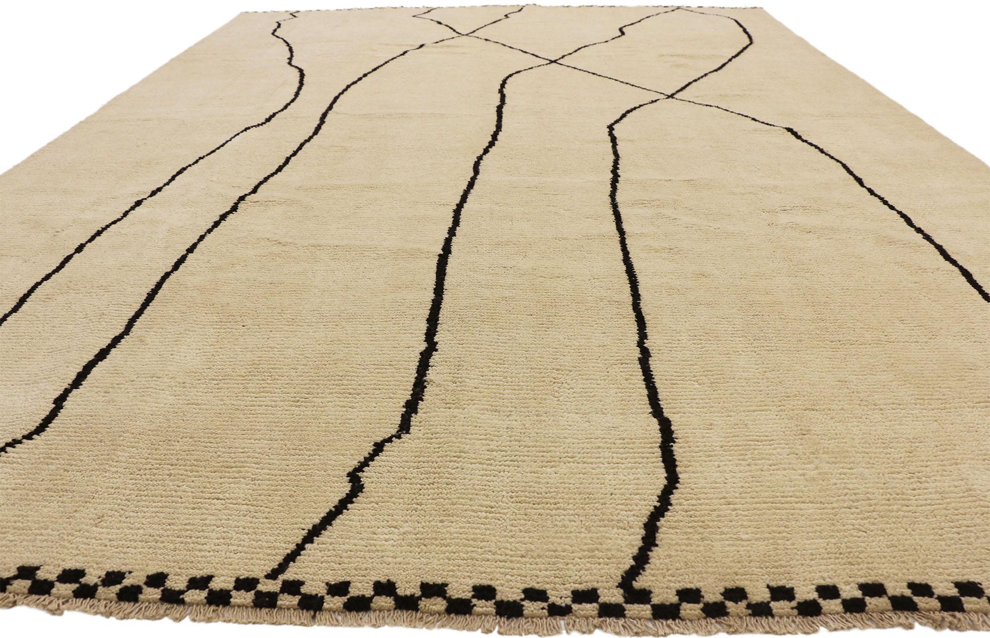 Hand-Knotted New Contemporary Moroccan Area Rug with Minimalist Style For Sale