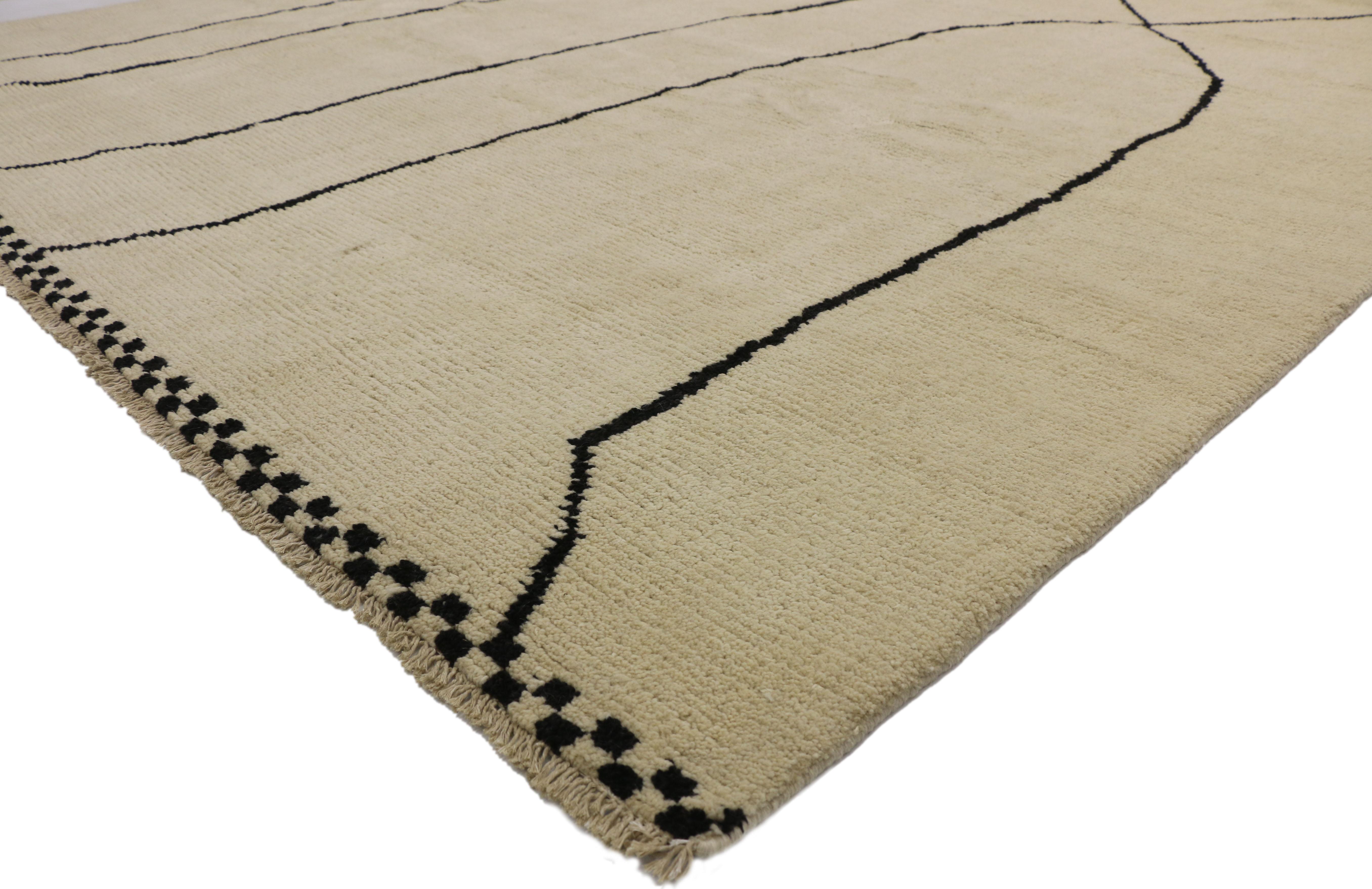 Asian New Contemporary Moroccan Area Rug with Minimalist Style For Sale