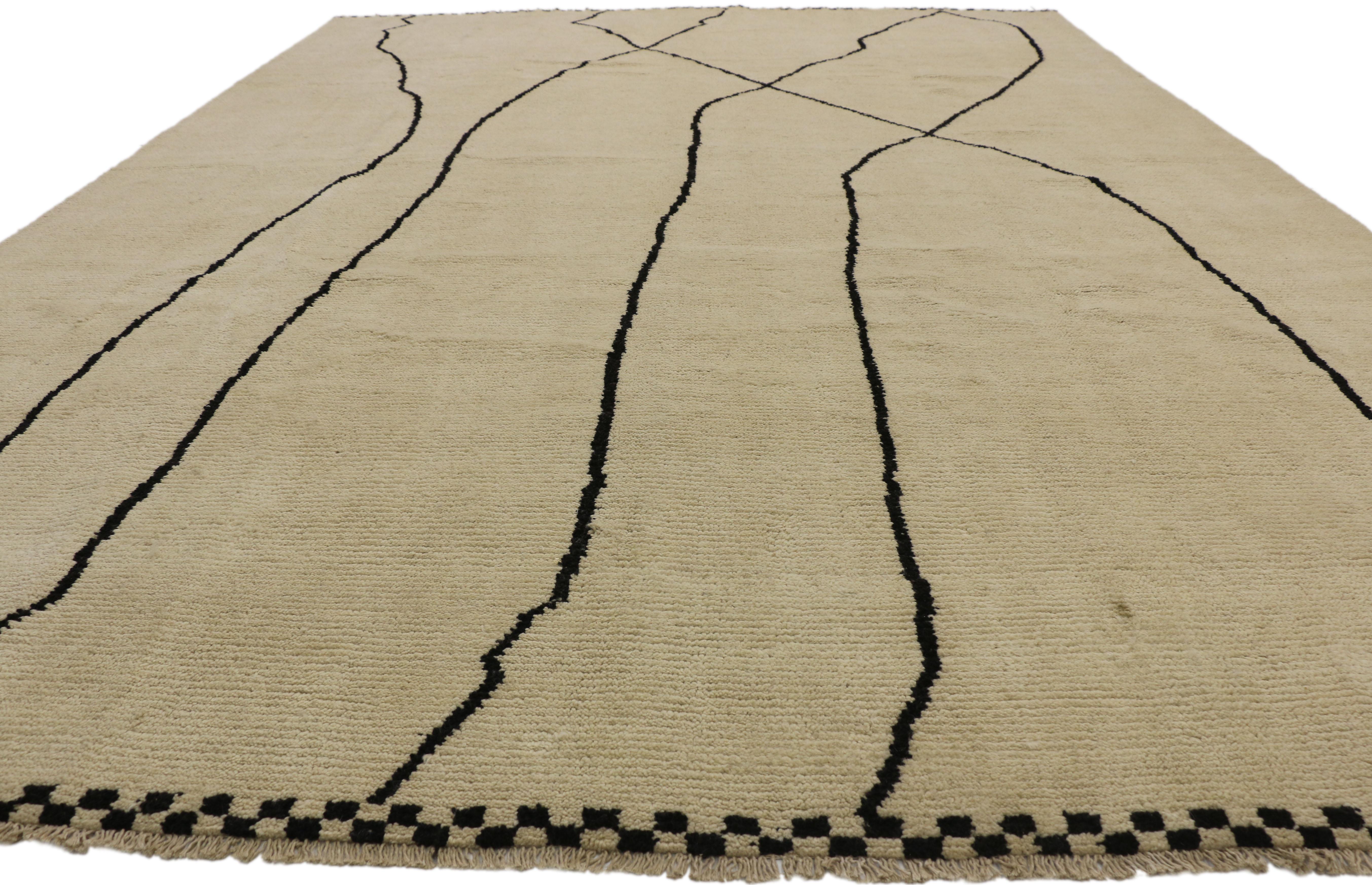 New Contemporary Moroccan Area Rug with Minimalist Style In New Condition For Sale In Dallas, TX