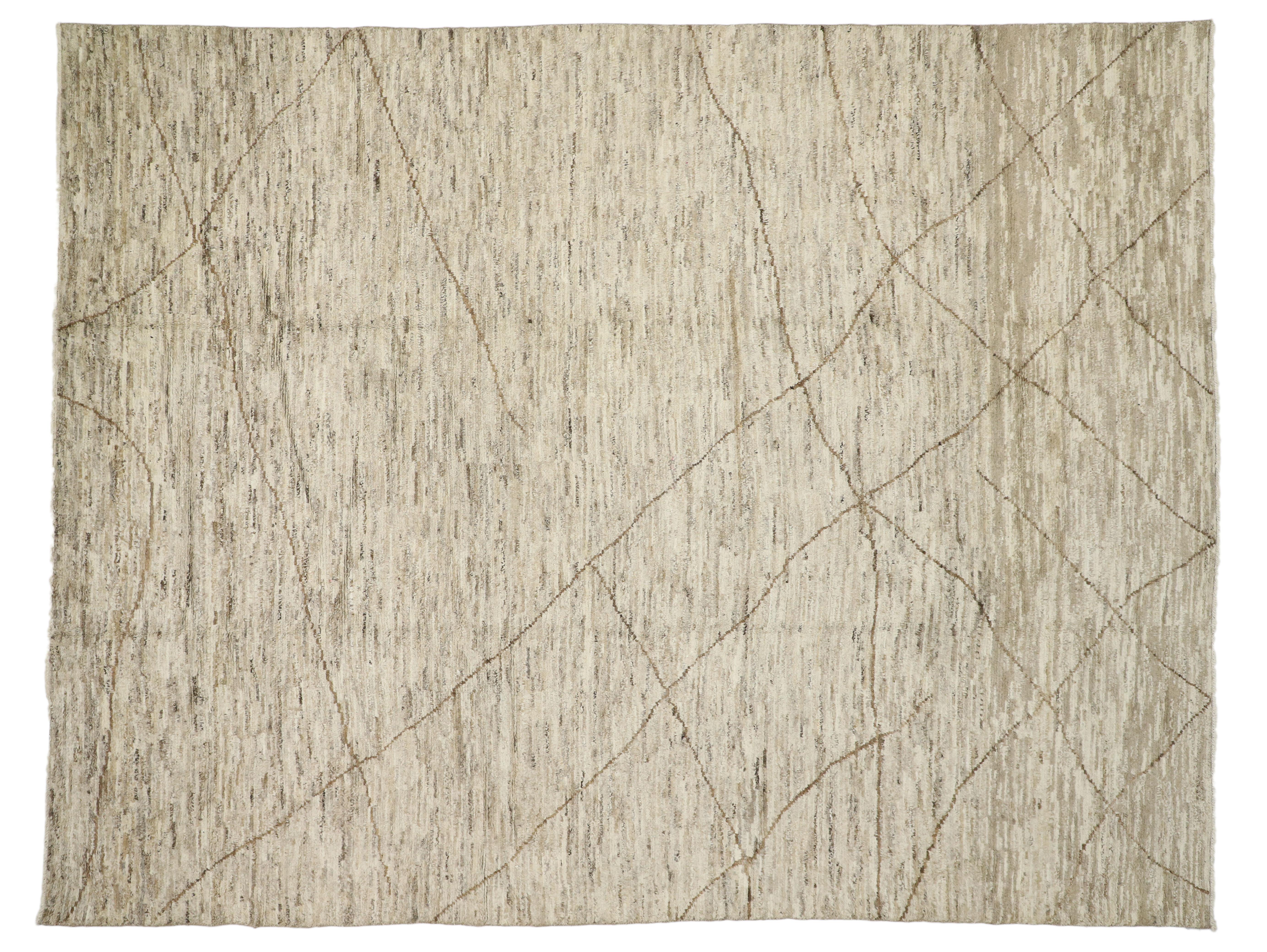 New Contemporary Moroccan Area Rug with Modern Design, Warm Neutral Earth Tones 2
