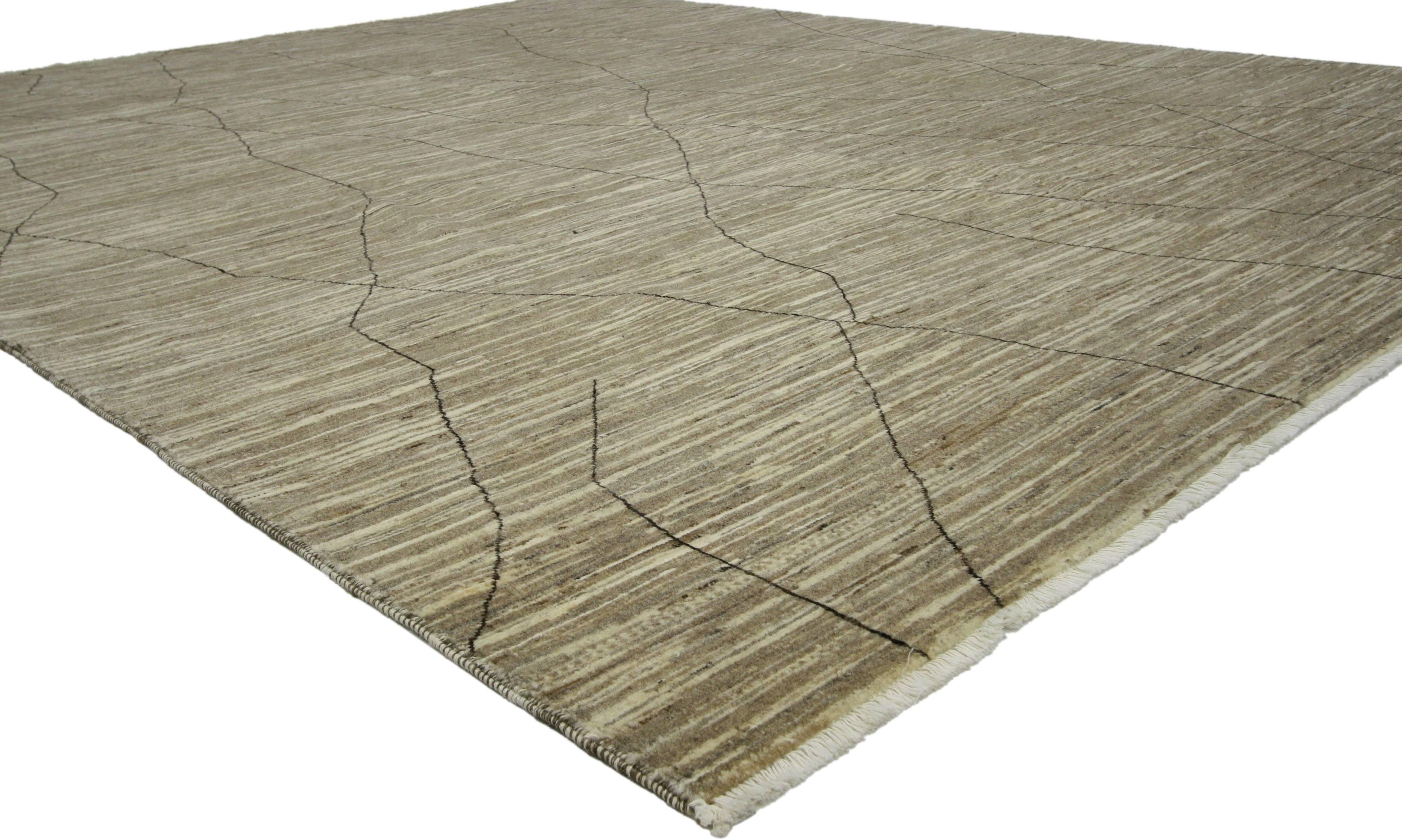 Mid-Century Modern New Contemporary Moroccan Area Rug with Modern Design, Warm Neutral Earth Tones