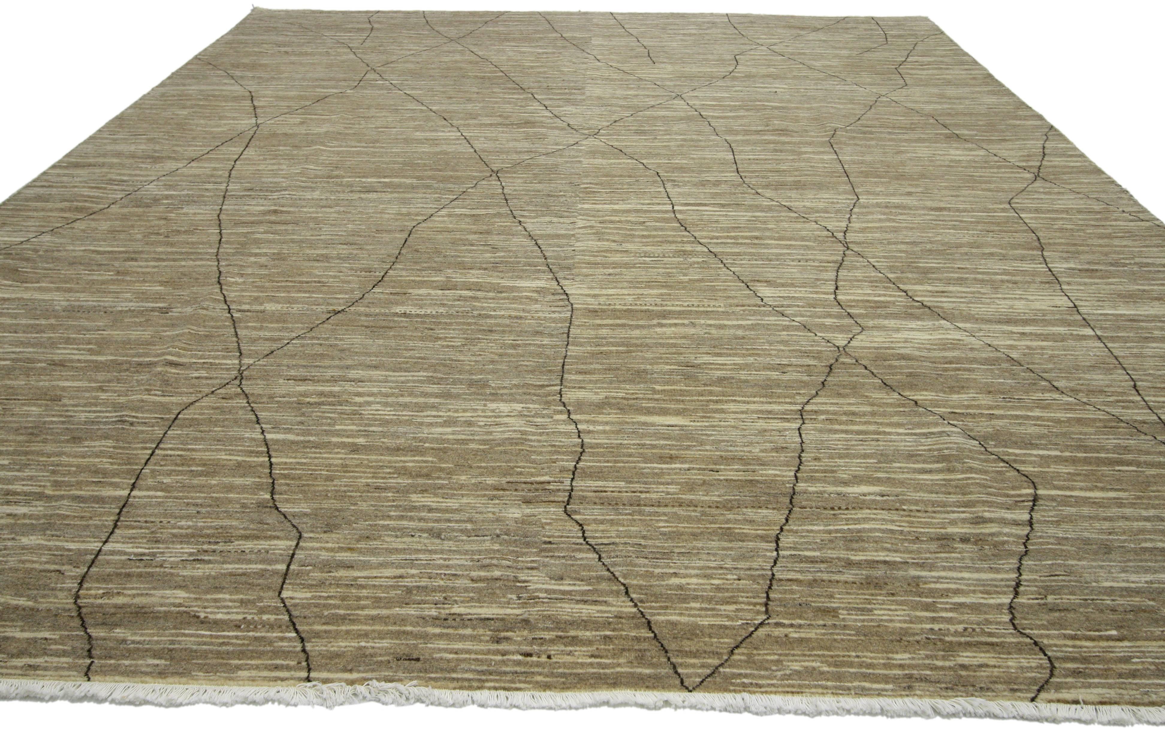Pakistani New Contemporary Moroccan Area Rug with Modern Design, Warm Neutral Earth Tones