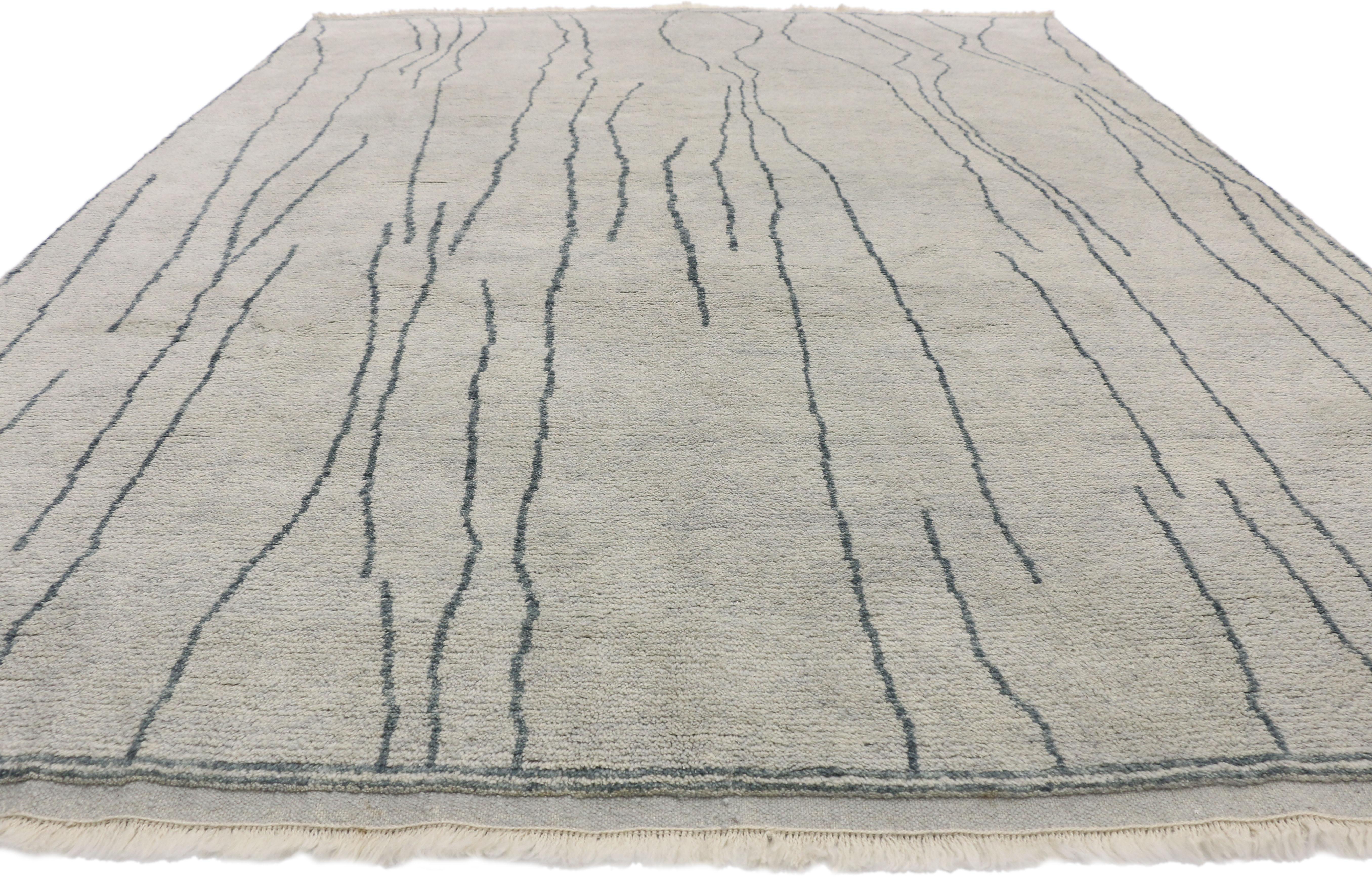 Expressionist New Contemporary Moroccan Area Rug with Linear Design